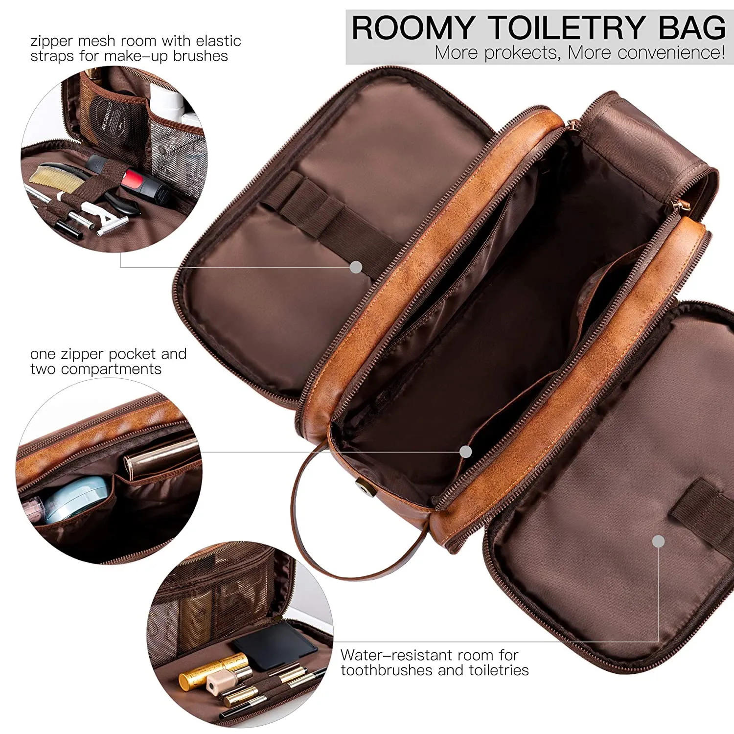 Groomsmen Gift, Waterproof PU Leather Toiletry Bag, Vegan Leather Dopp Kit, Water-Resistant Bathroom Toiletries Organizer, Christmas Gift