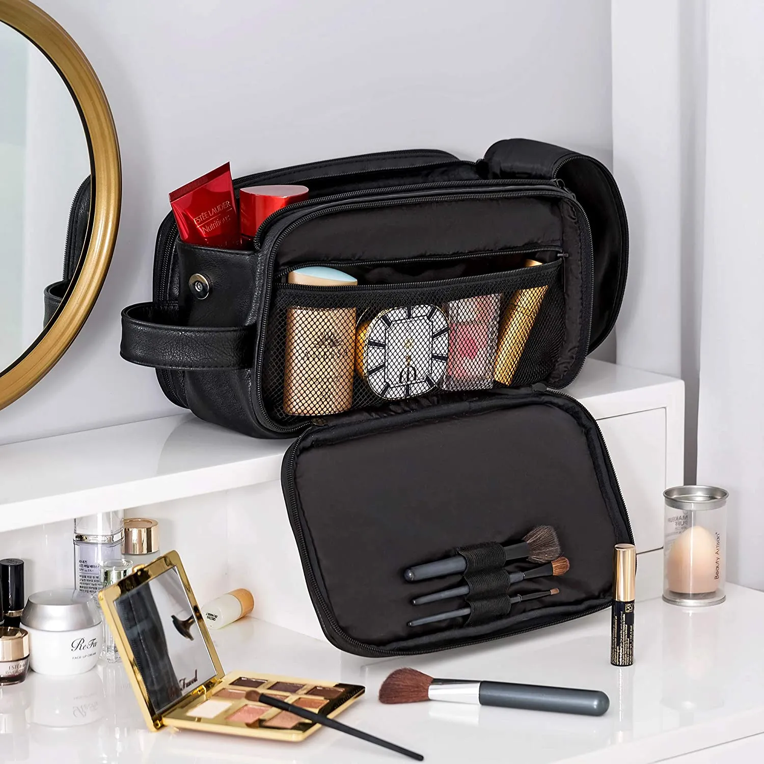 Groomsmen Gift, Waterproof PU Leather Toiletry Bag, Vegan Leather Dopp Kit, Water-Resistant Bathroom Toiletries Organizer, Christmas Gift
