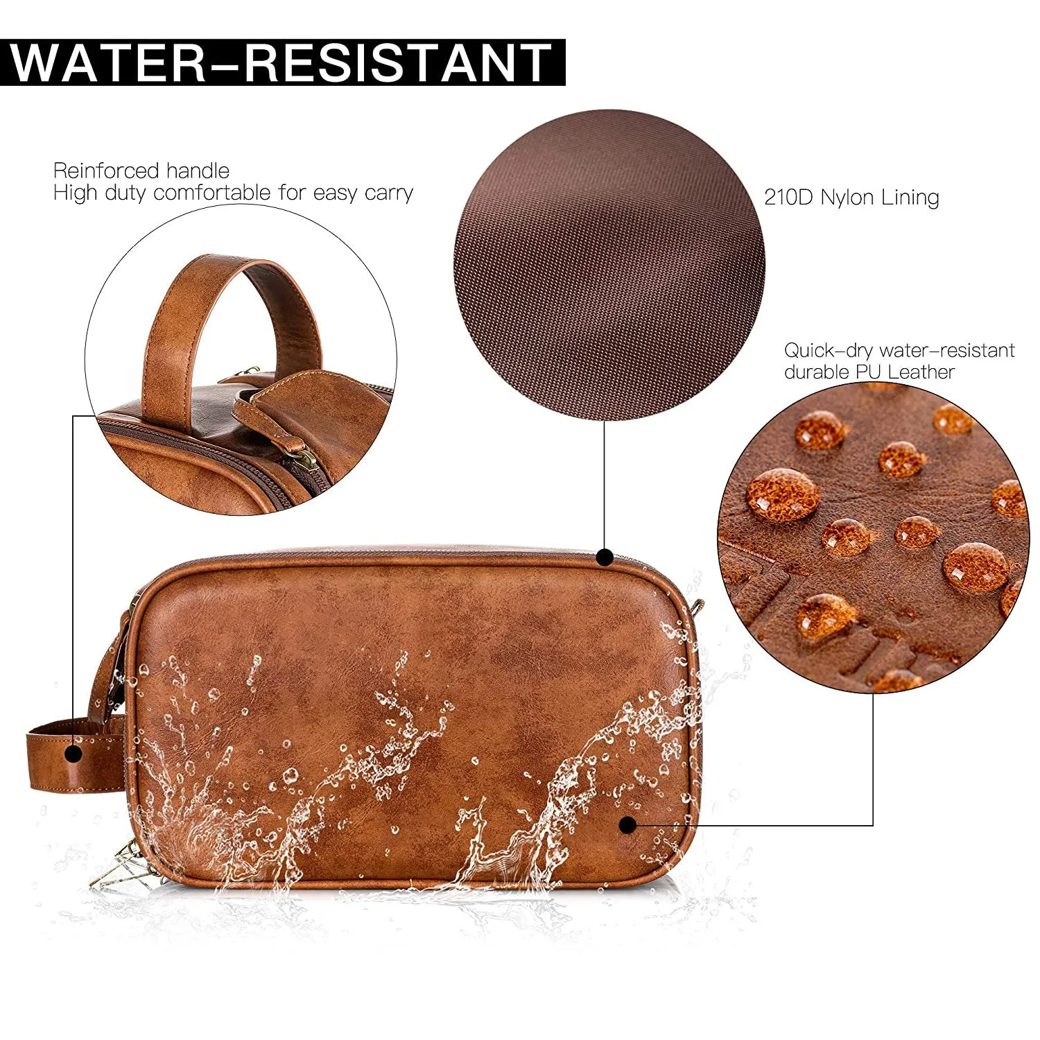 Groomsmen Gift, Waterproof PU Leather Toiletry Bag, Vegan Leather Dopp Kit, Water-Resistant Bathroom Toiletries Organizer, Christmas Gift