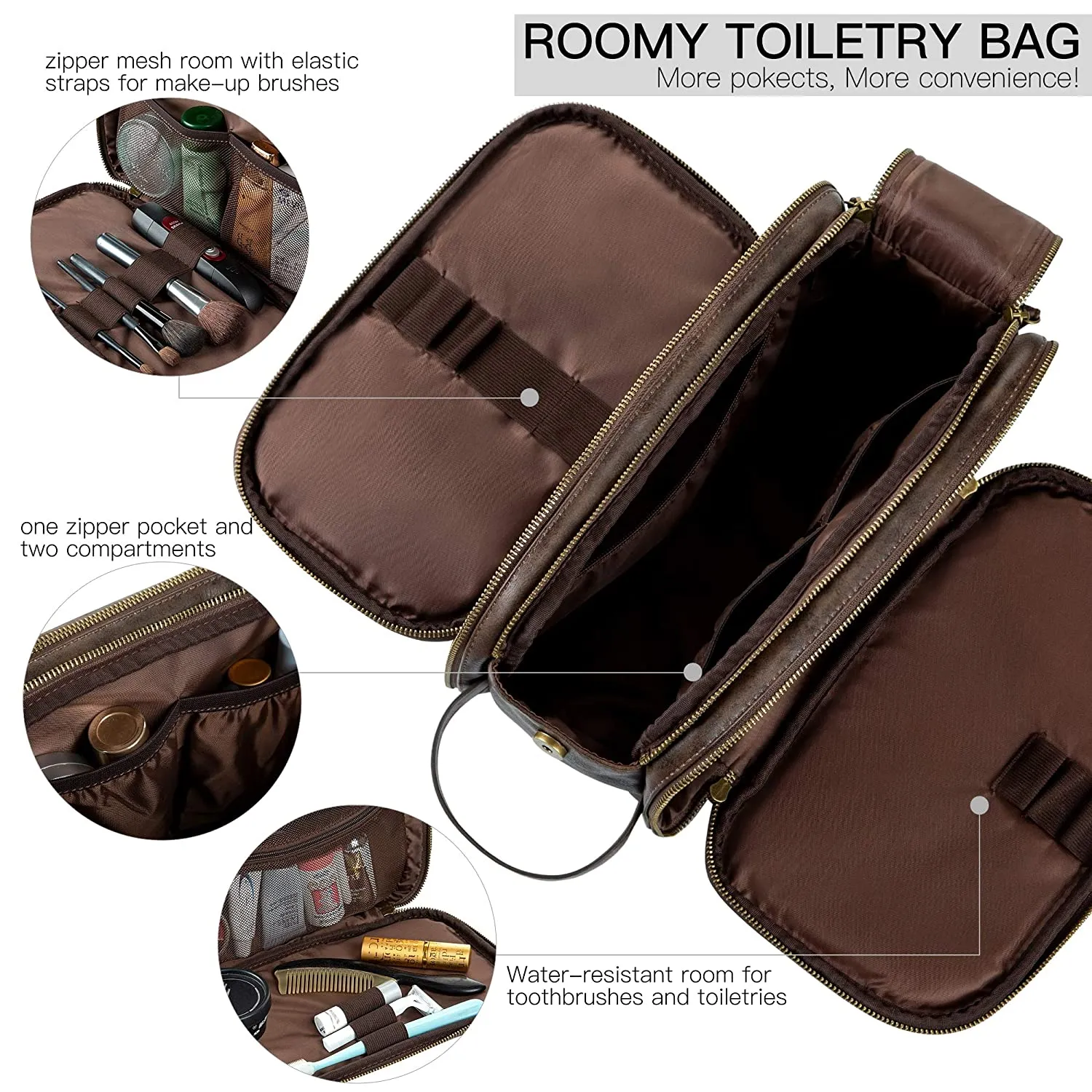 Groomsmen Gift, Waterproof PU Leather Toiletry Bag, Vegan Leather Dopp Kit, Water-Resistant Bathroom Toiletries Organizer, Christmas Gift