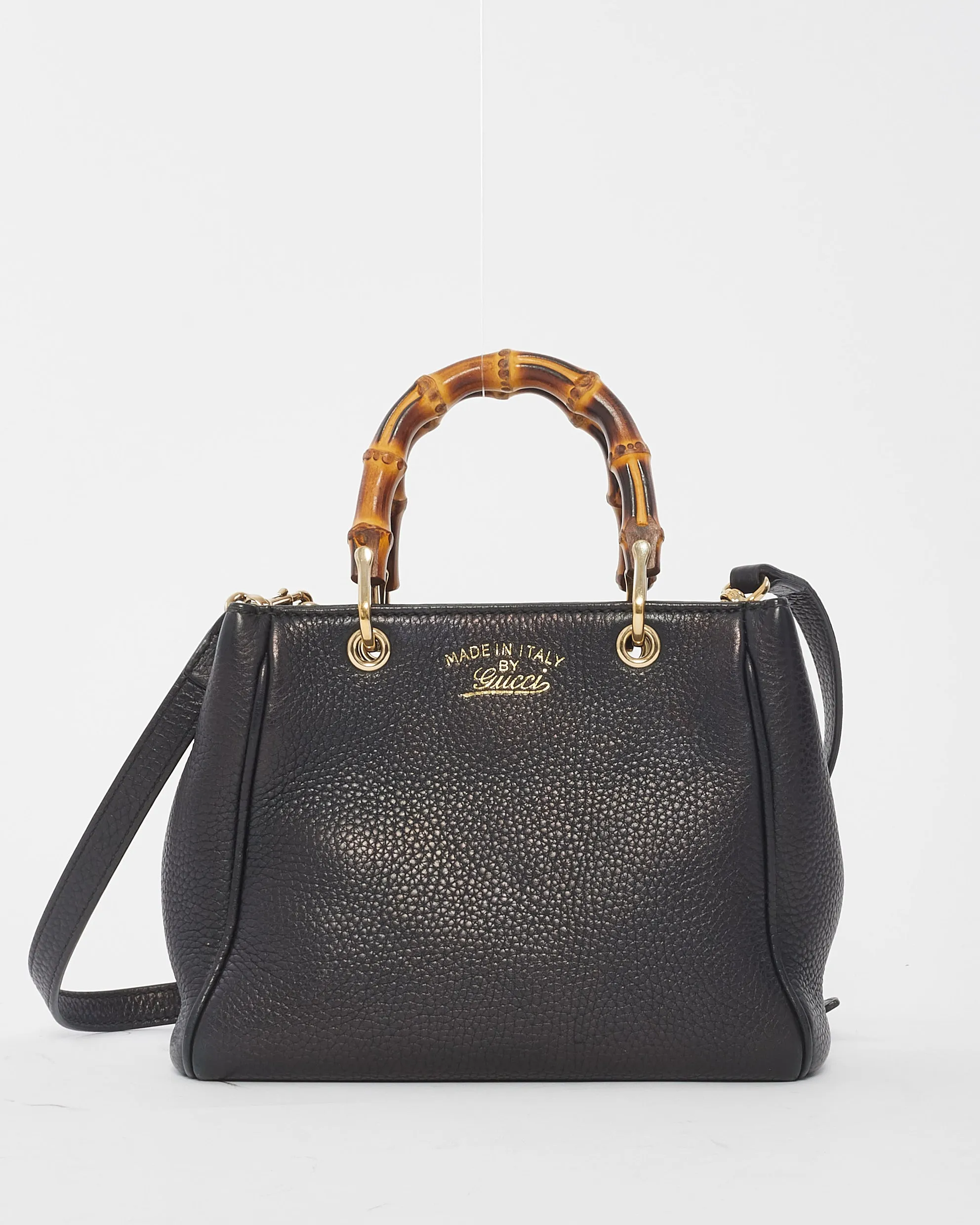 Gucci Black Leather Bamboo Handle Mini Top Handle Bag