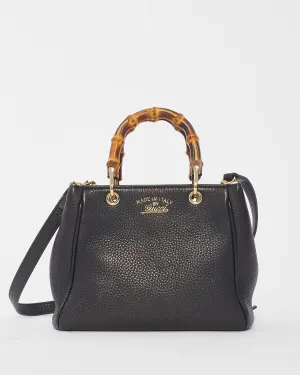 Gucci Black Leather Bamboo Handle Mini Top Handle Bag