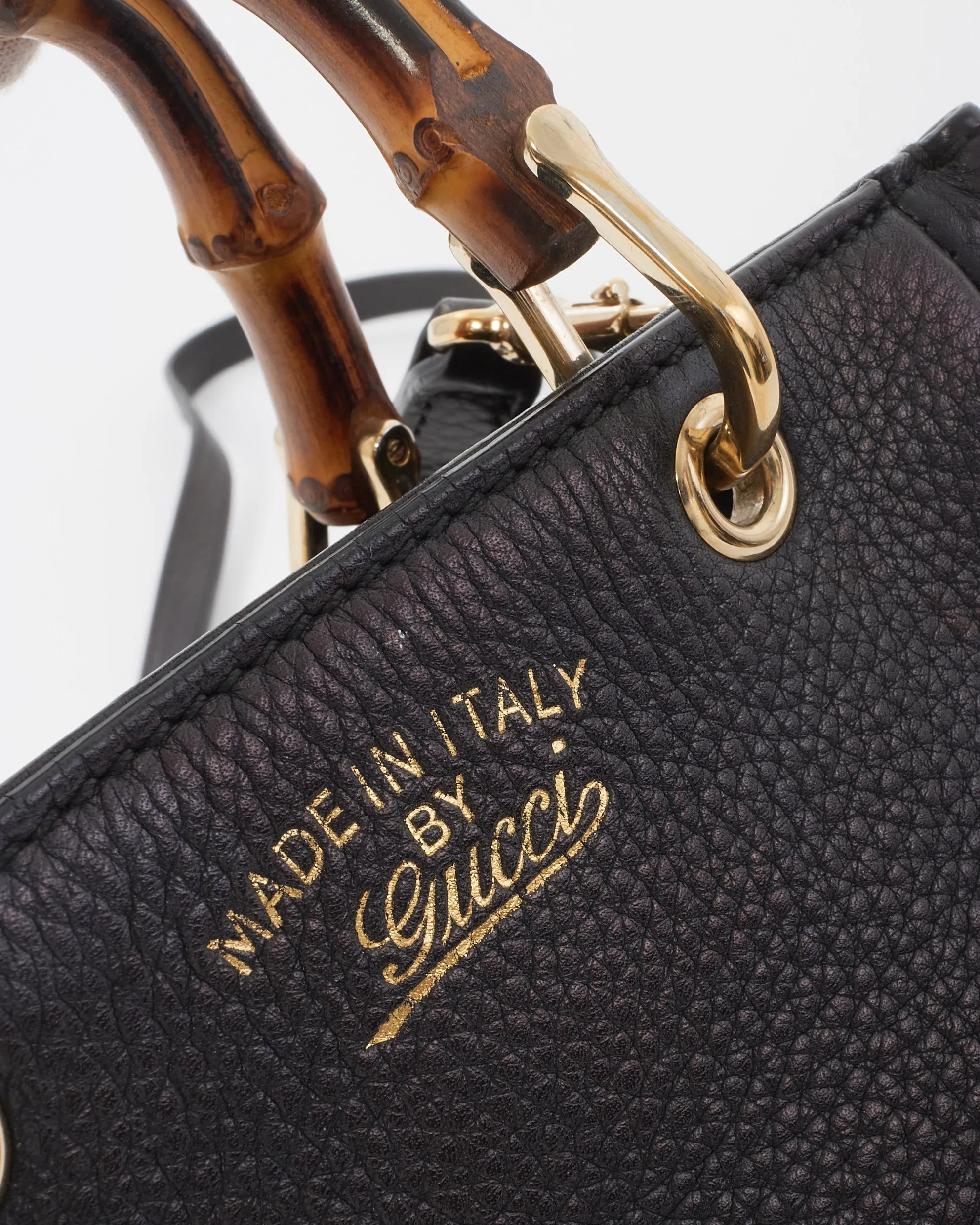Gucci Black Leather Bamboo Handle Mini Top Handle Bag