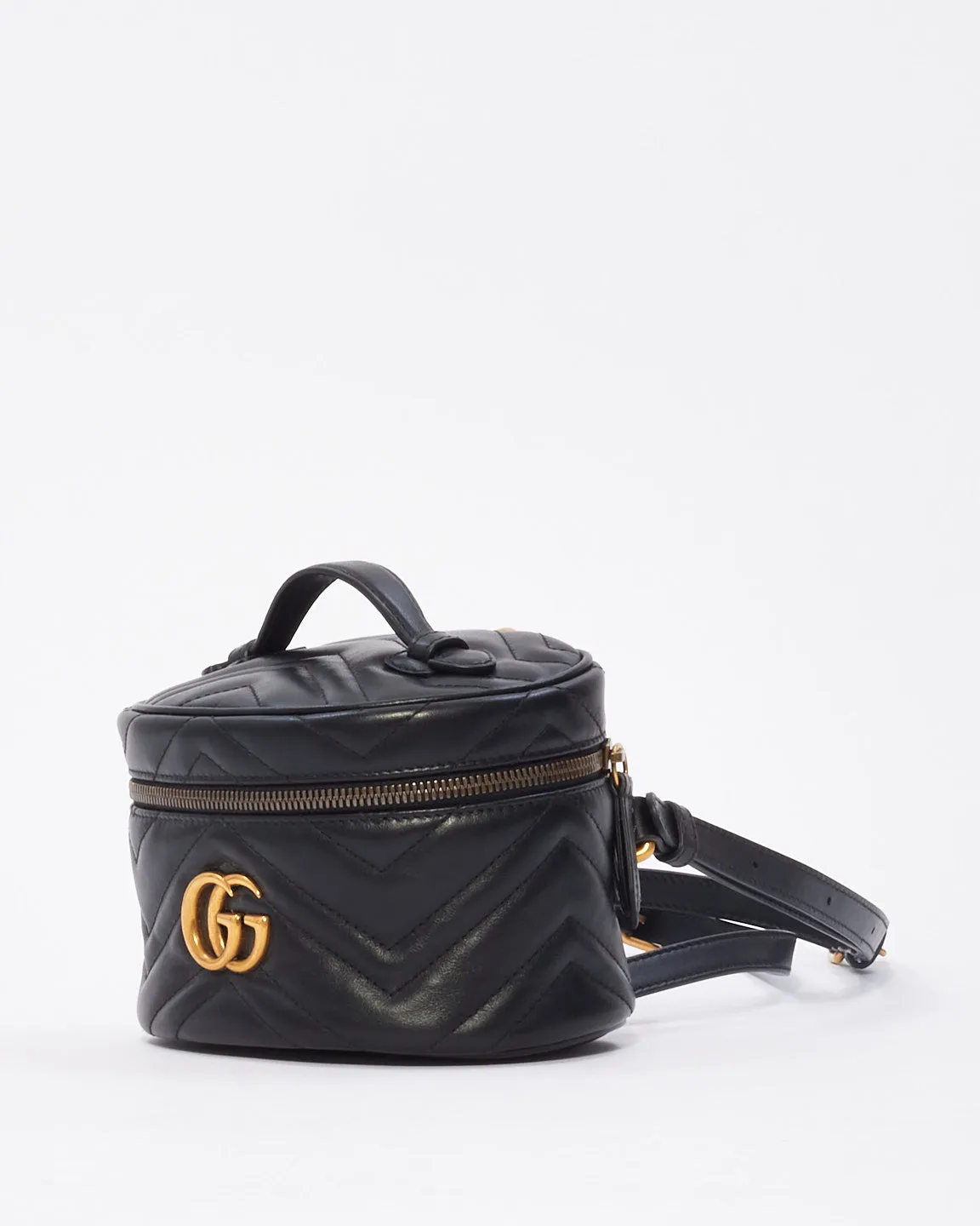 Gucci Black Matelassé Leather Marmont Top Handle Backpack