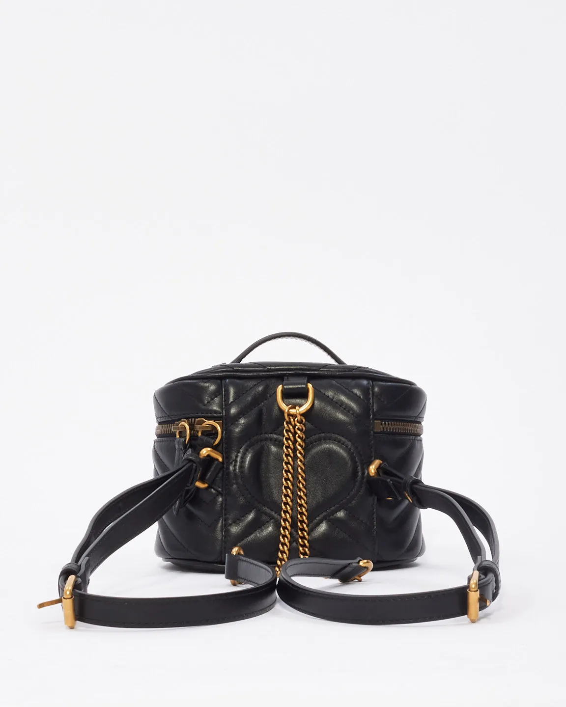 Gucci Black Matelassé Leather Marmont Top Handle Backpack