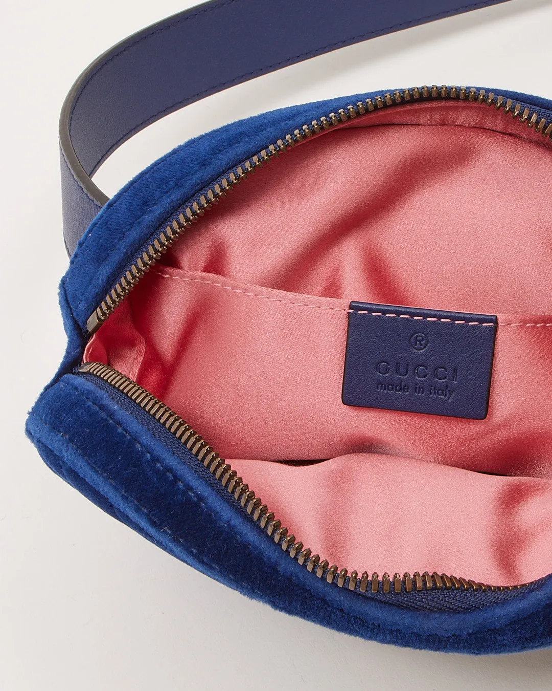Gucci Blue Velvet GG Marmont Matelasse Belt Bag