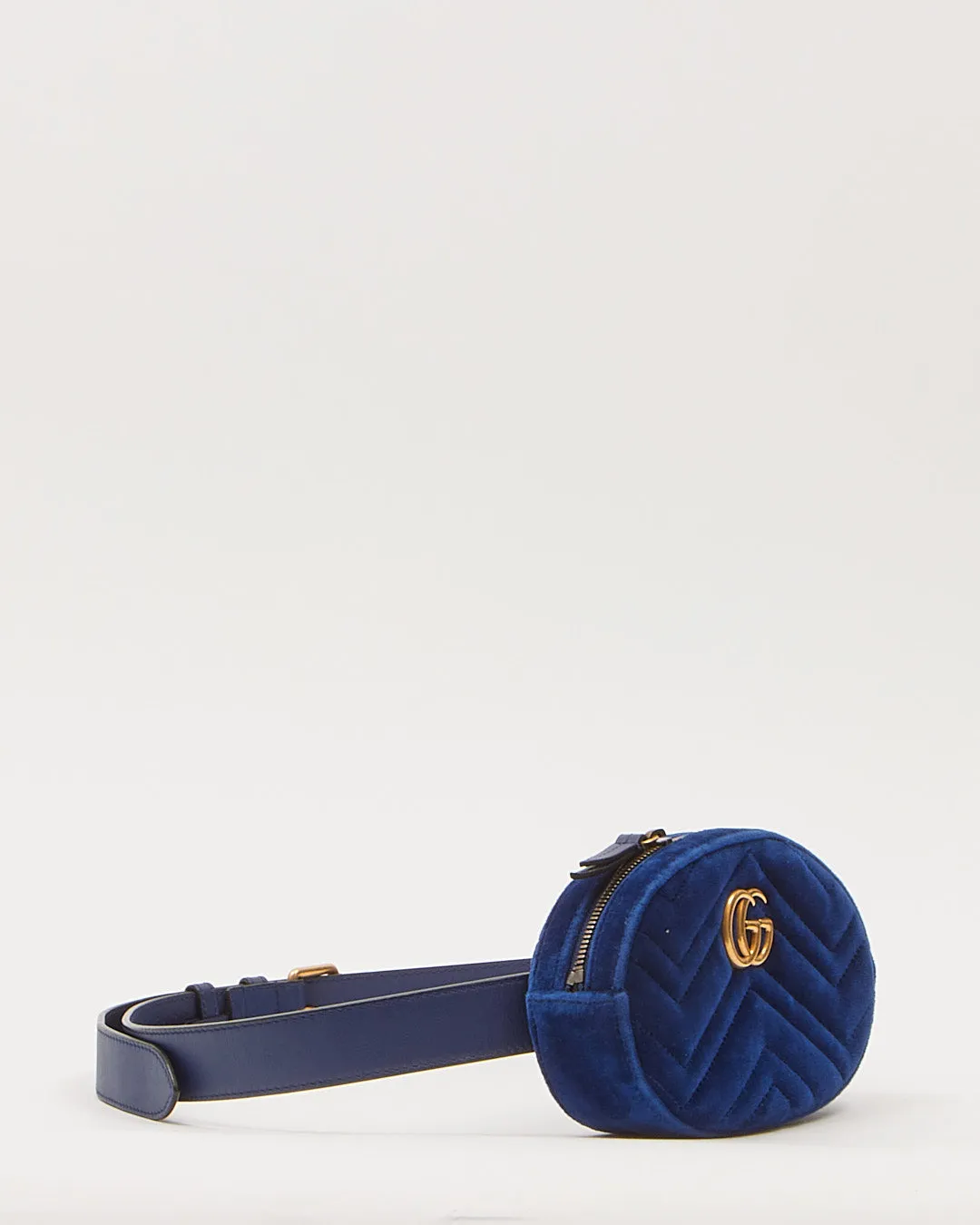Gucci Blue Velvet GG Marmont Matelasse Belt Bag