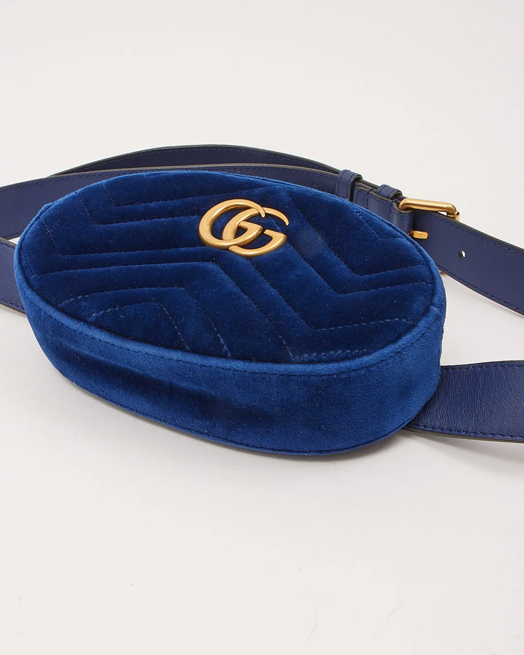 Gucci Blue Velvet GG Marmont Matelasse Belt Bag