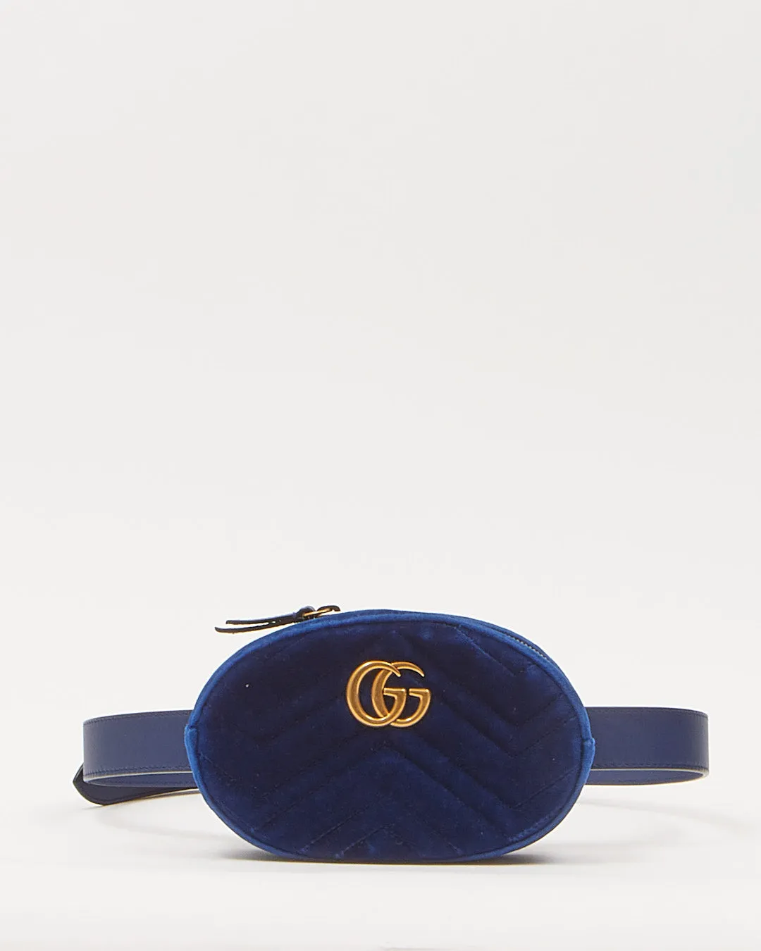 Gucci Blue Velvet GG Marmont Matelasse Belt Bag