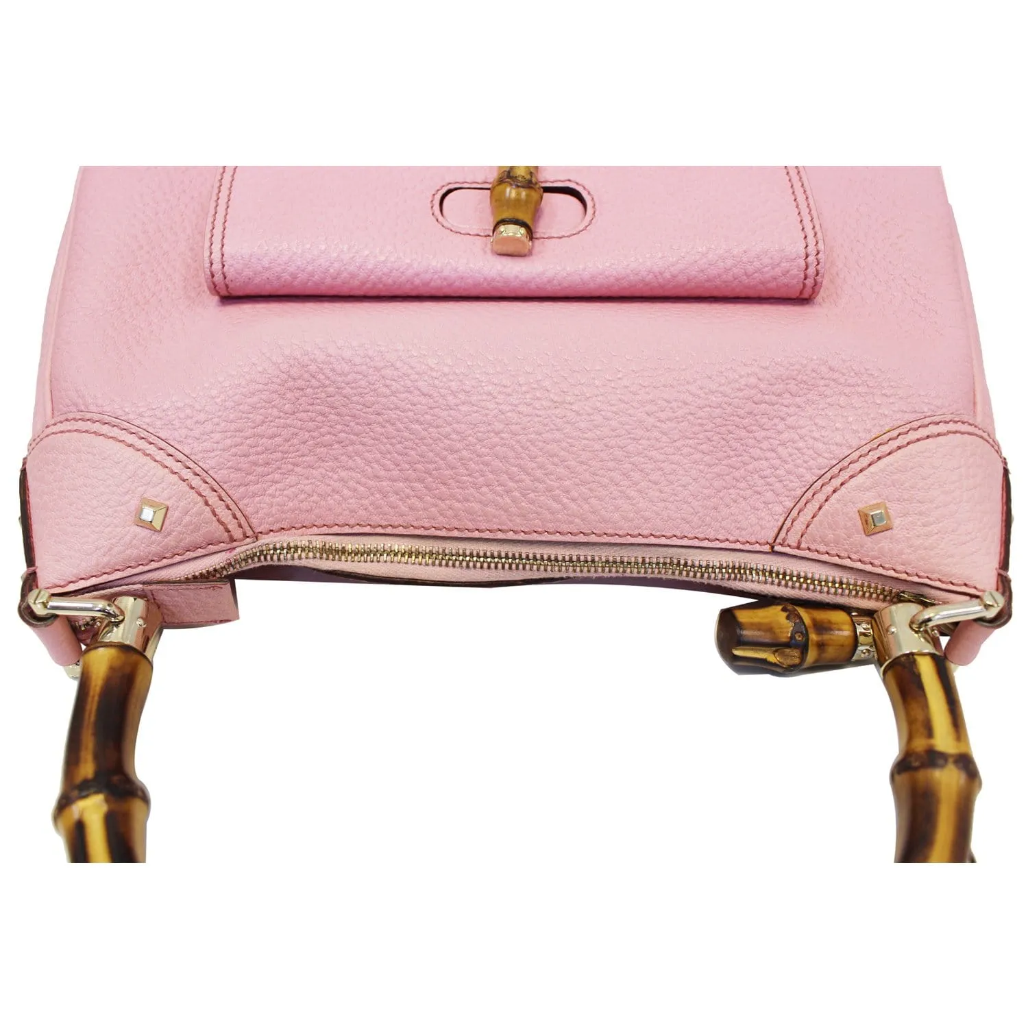 GUCCI Calfskin Bamboo Top Handle Bag Pink