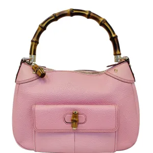 GUCCI Calfskin Bamboo Top Handle Bag Pink