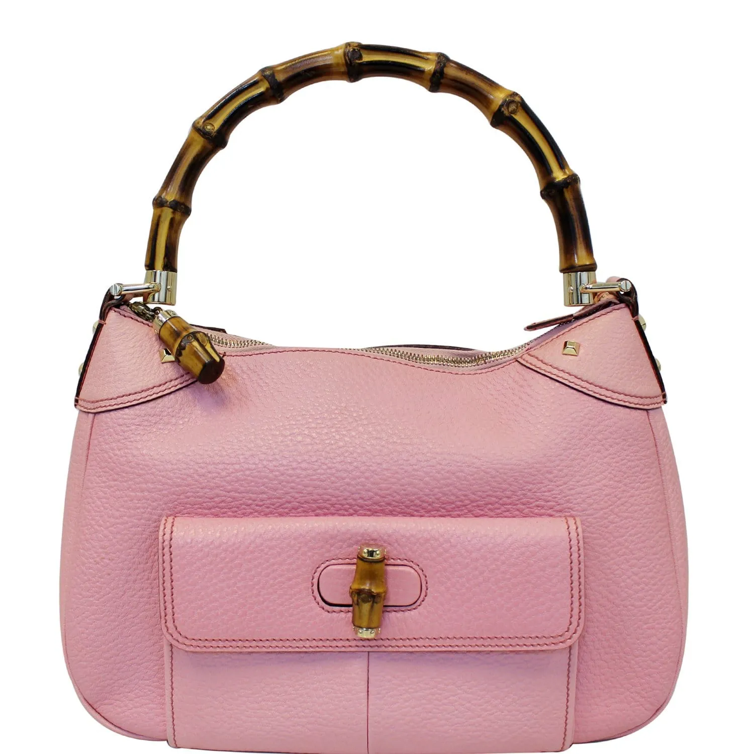 GUCCI Calfskin Bamboo Top Handle Bag Pink