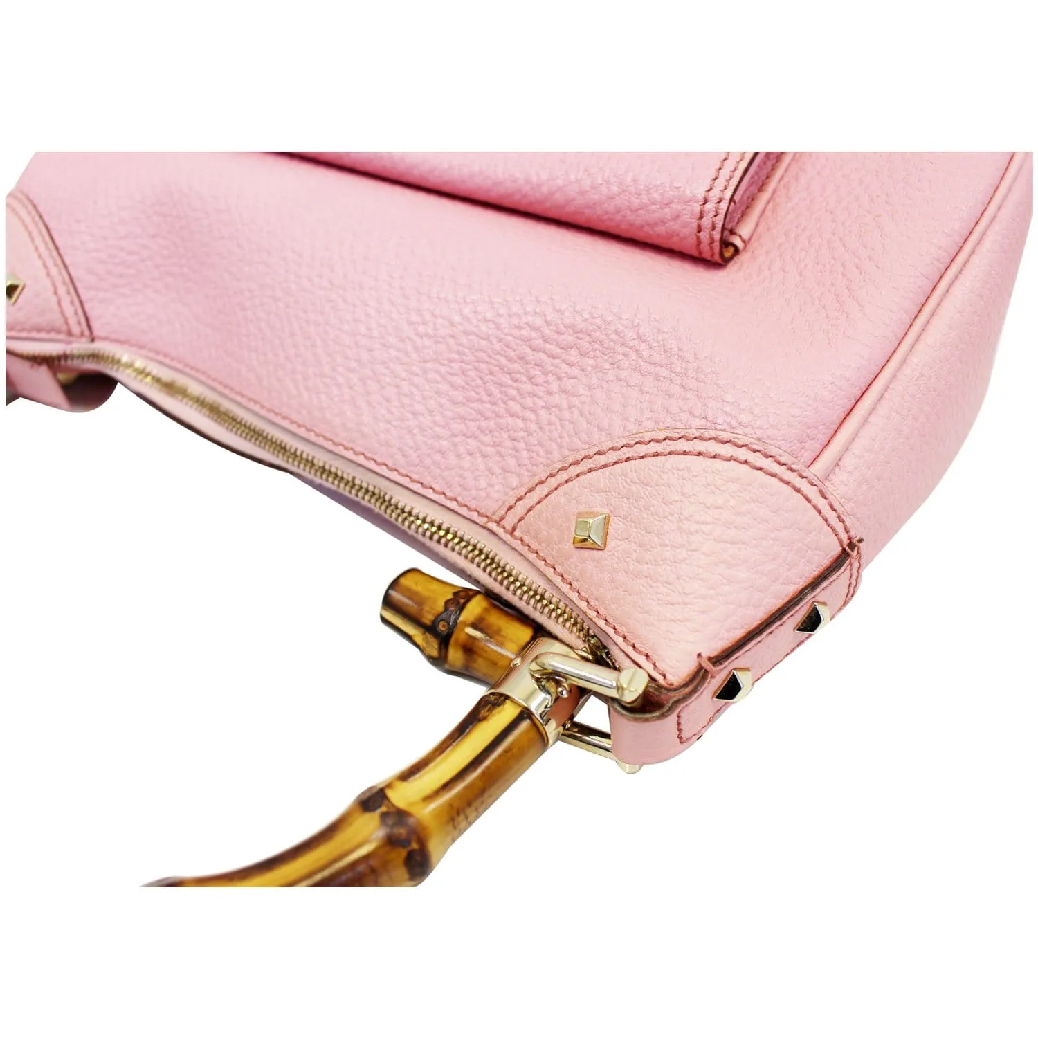 GUCCI Calfskin Bamboo Top Handle Bag Pink