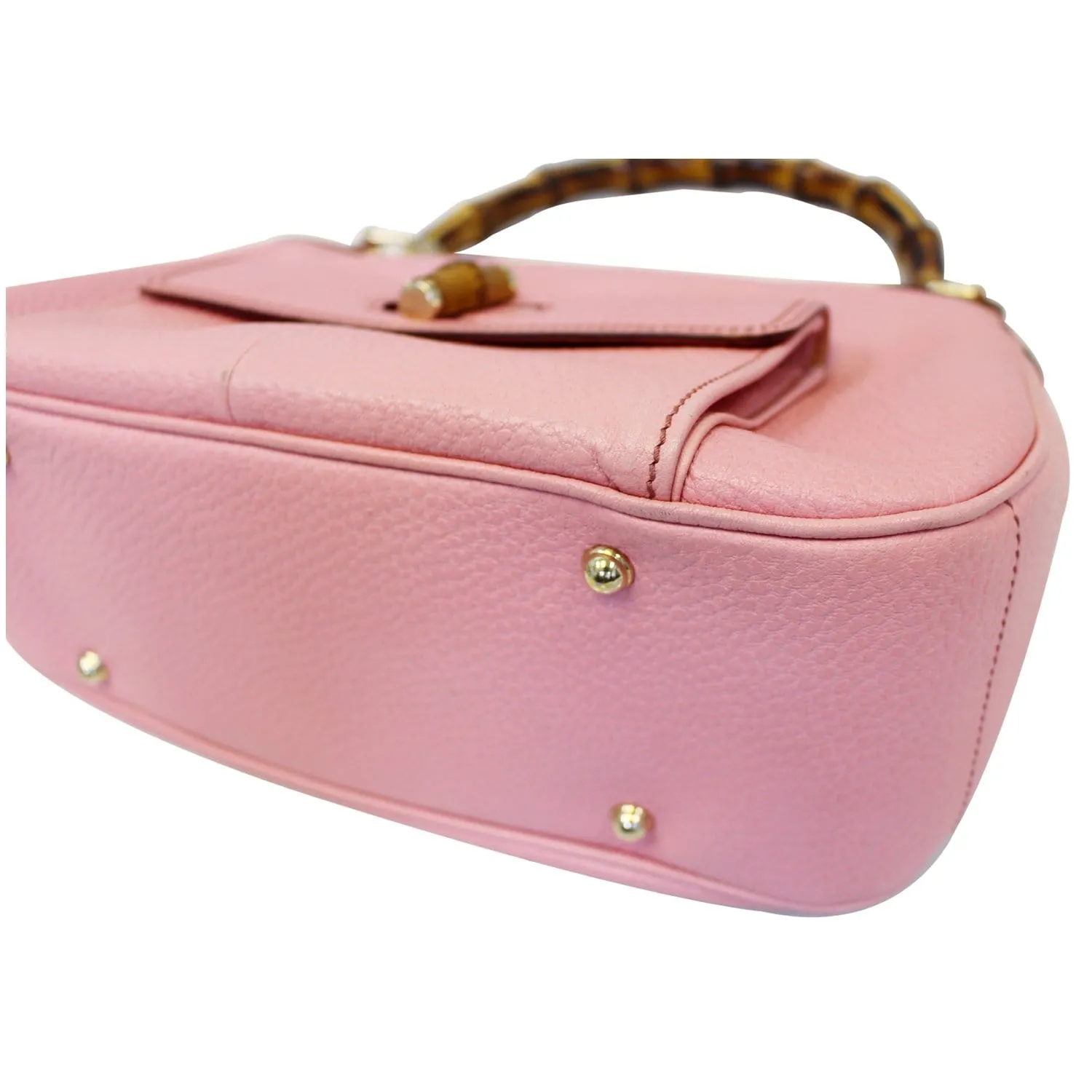 GUCCI Calfskin Bamboo Top Handle Bag Pink
