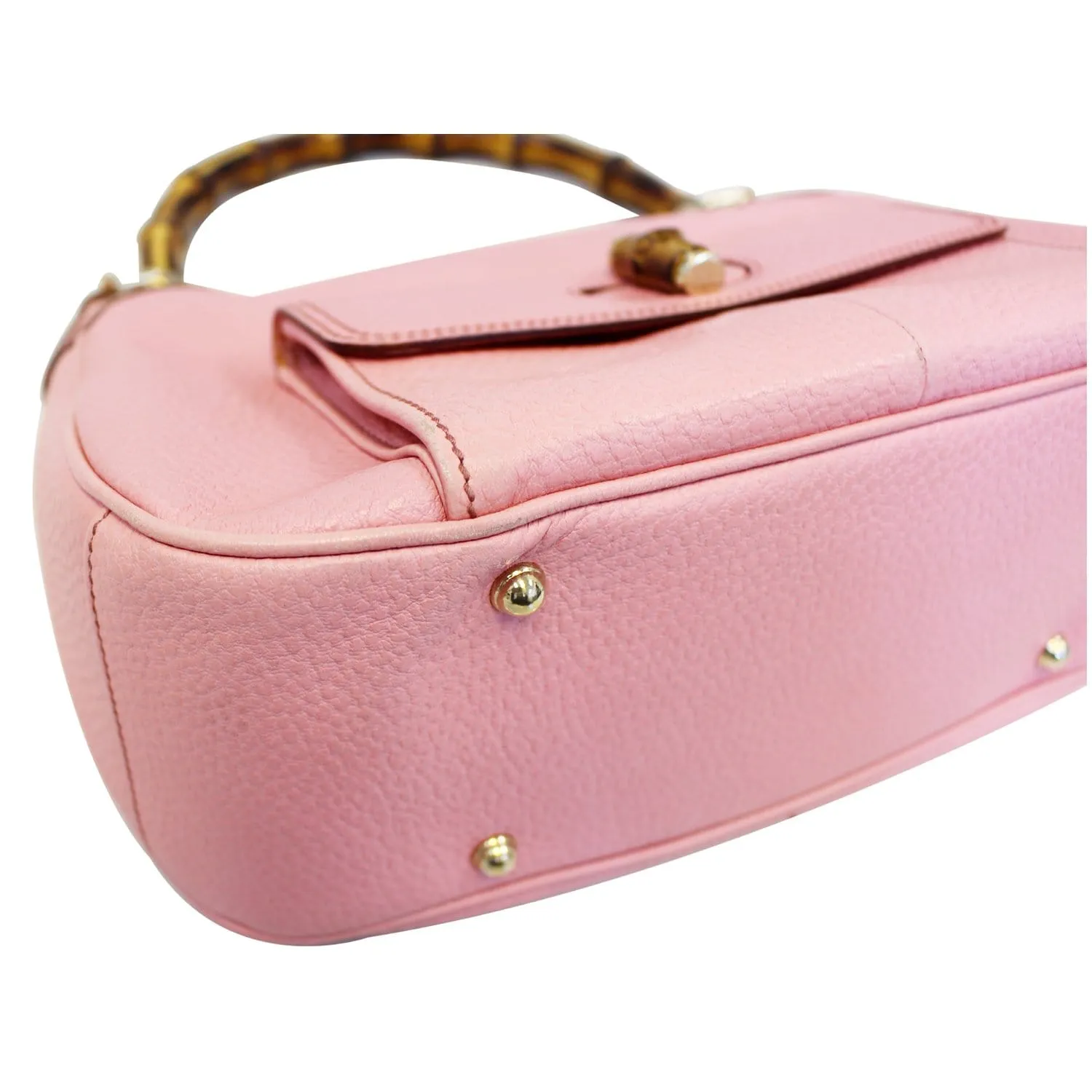 GUCCI Calfskin Bamboo Top Handle Bag Pink
