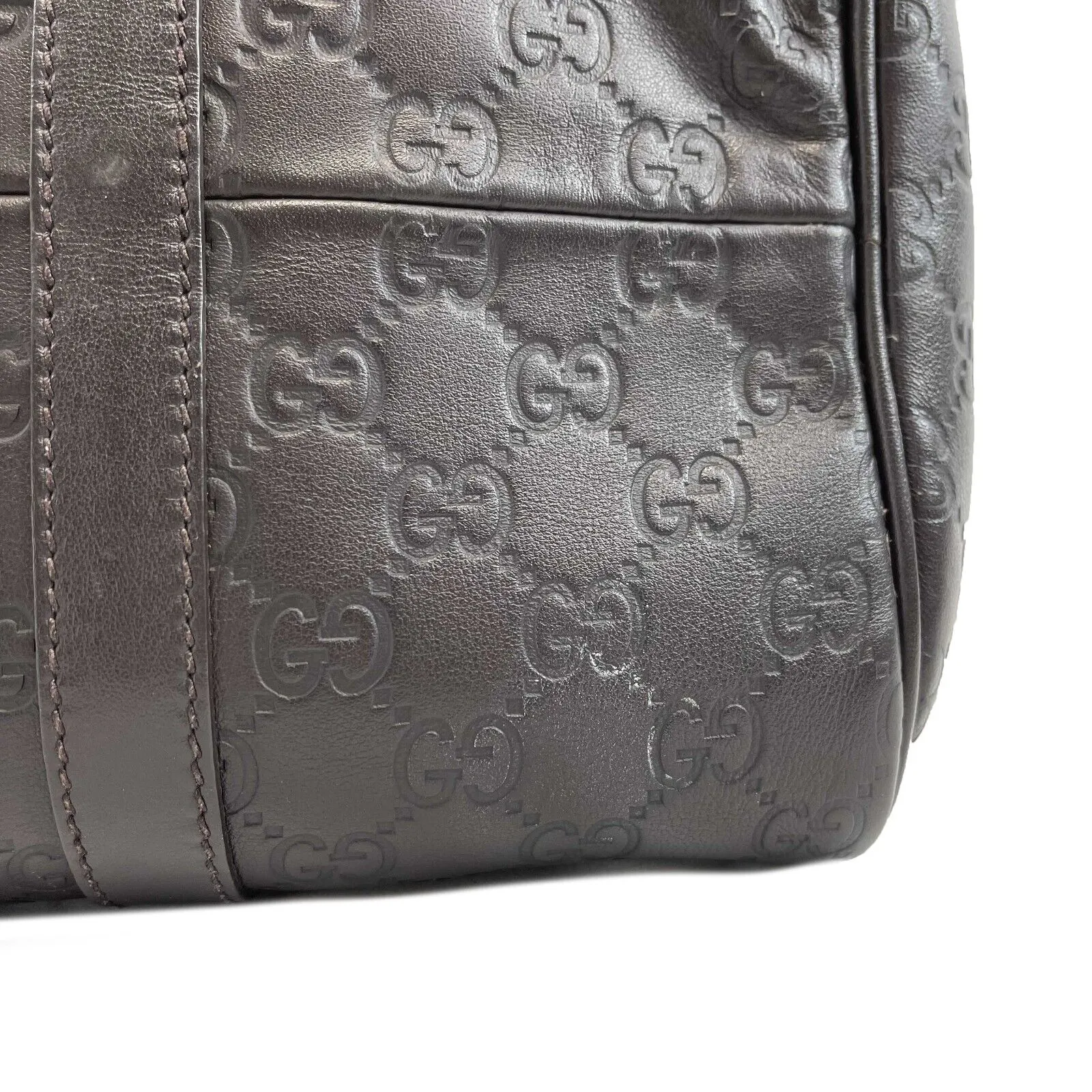 Gucci - Embossed Leather Monogram Speedy Medium Brown Top Handle Bag