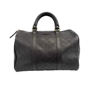 Gucci - Embossed Leather Monogram Speedy Medium Brown Top Handle Bag