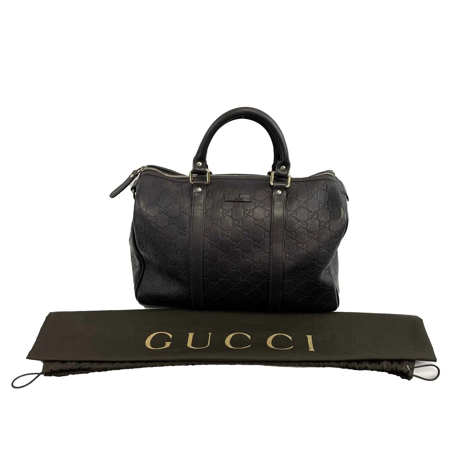 Gucci - Embossed Leather Monogram Speedy Medium Brown Top Handle Bag