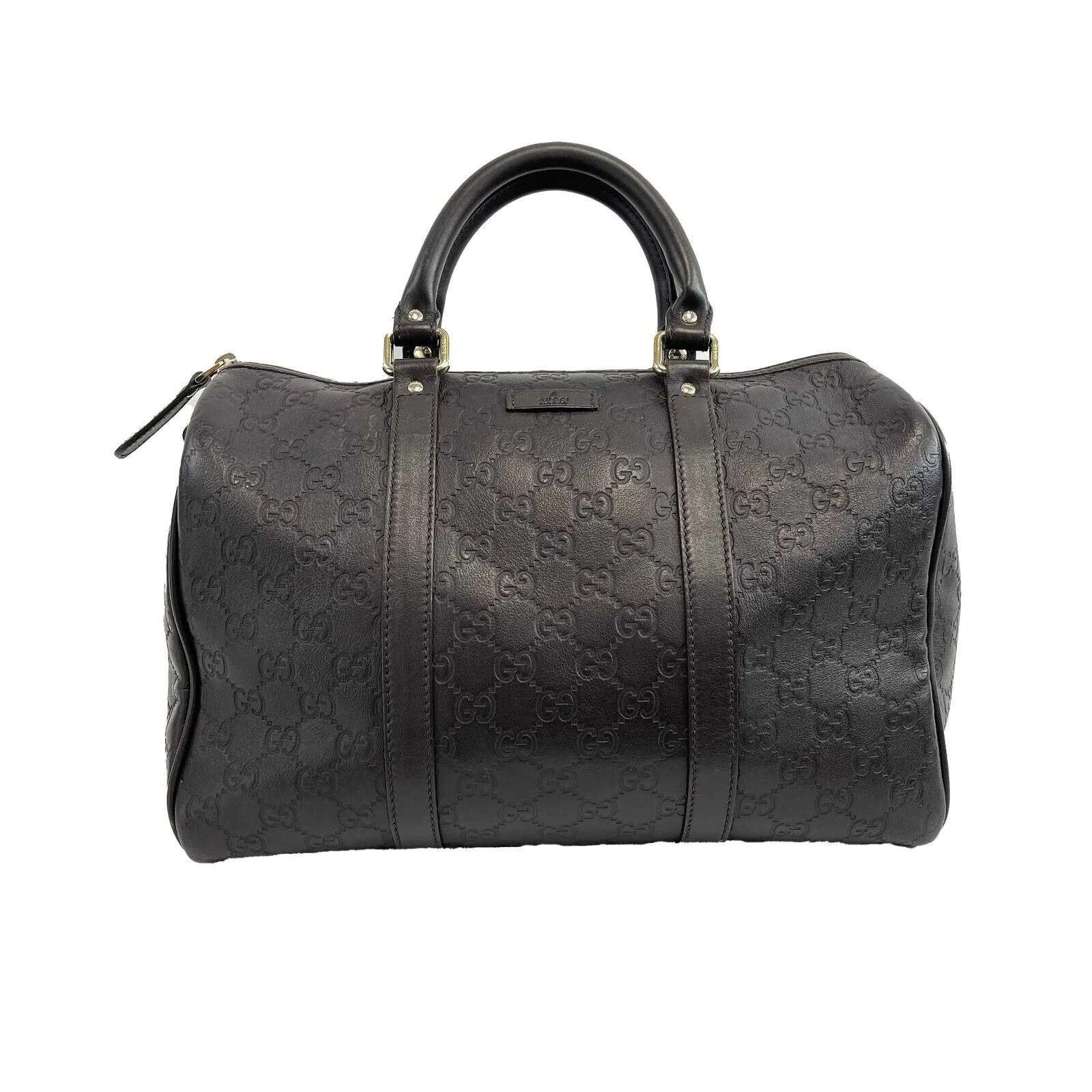 Gucci - Embossed Leather Monogram Speedy Medium Brown Top Handle Bag
