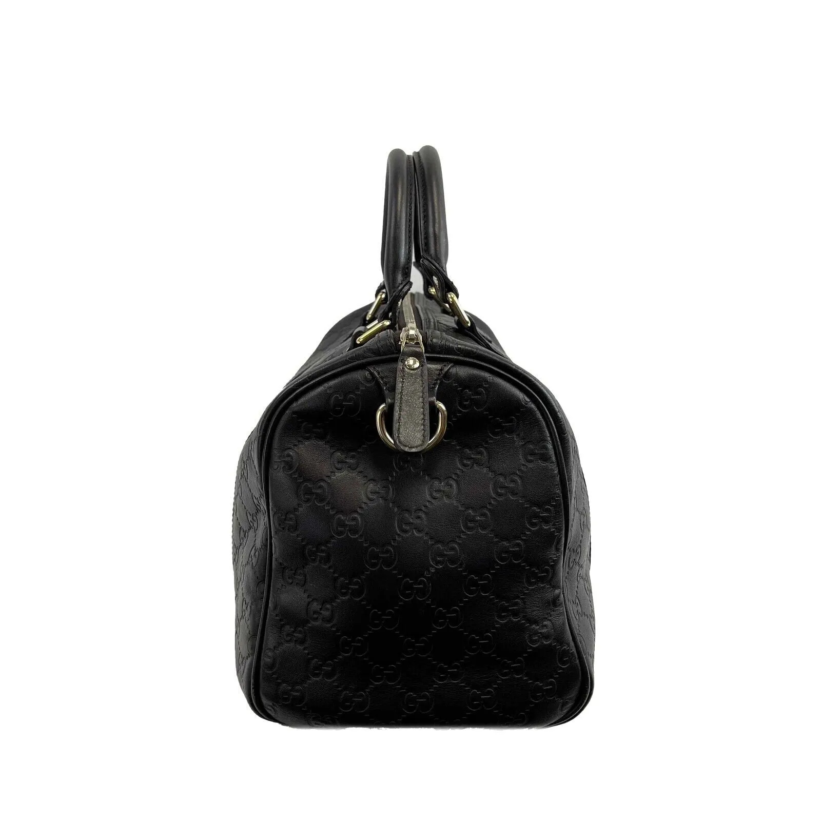 Gucci - Embossed Leather Monogram Speedy Medium Brown Top Handle Bag