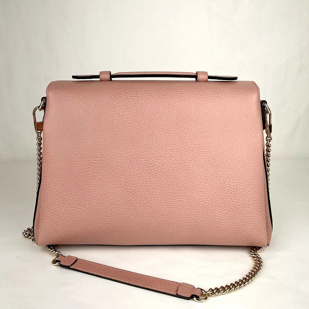 Gucci GG Interlocking Borsa Dollar Calf Pink Leather Shoulder Handbag Purse New