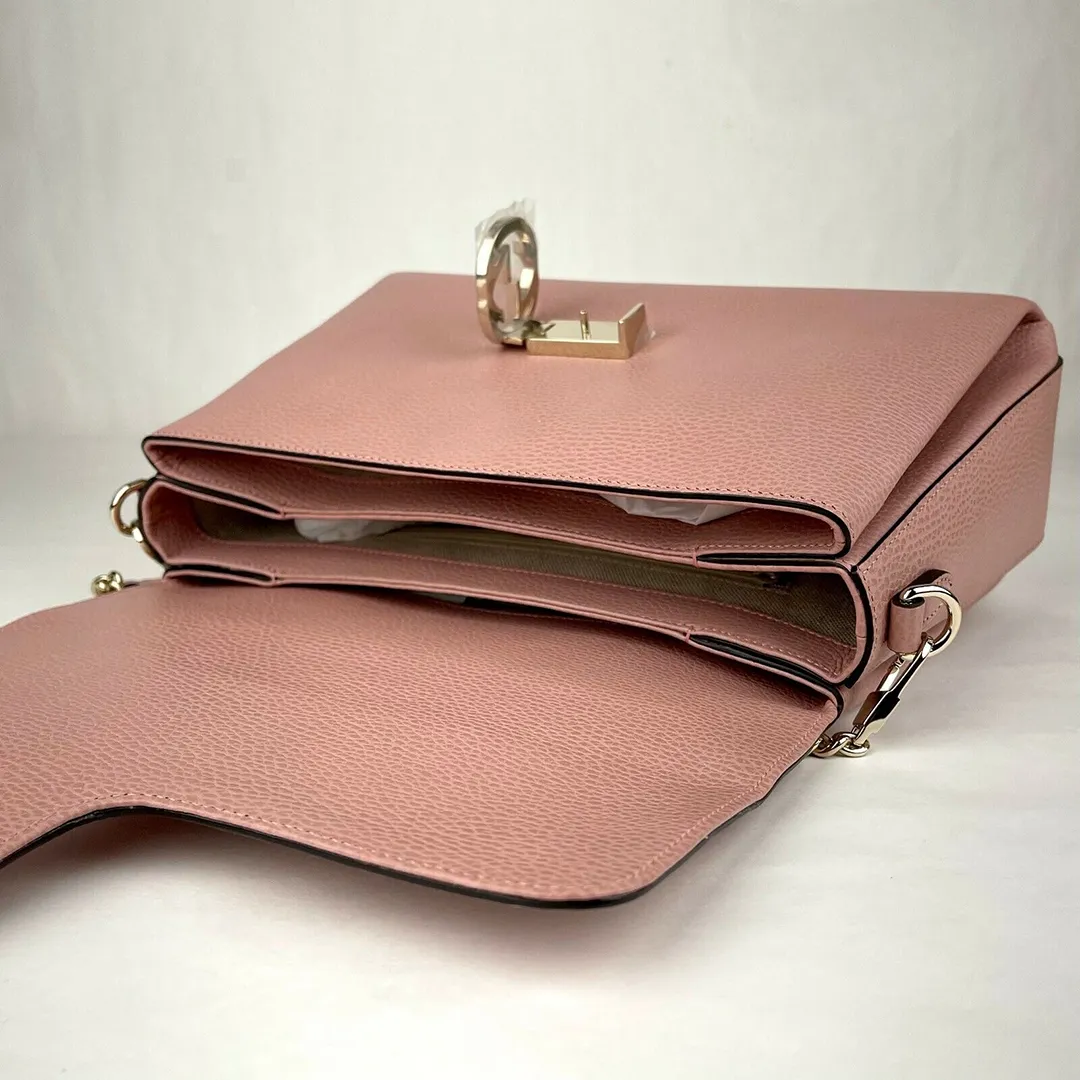Gucci GG Interlocking Borsa Dollar Calf Pink Leather Shoulder Handbag Purse New