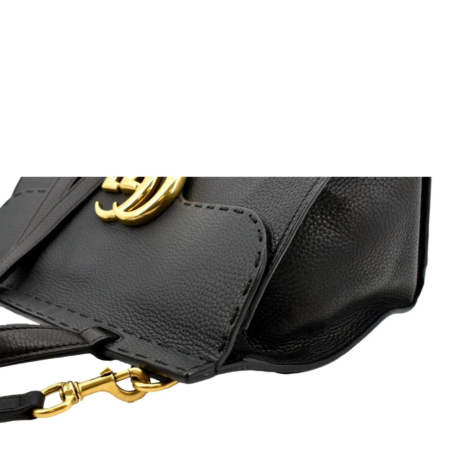 GUCCI GG Marmont Leather Top Handle Shoulder Bag Black 442622