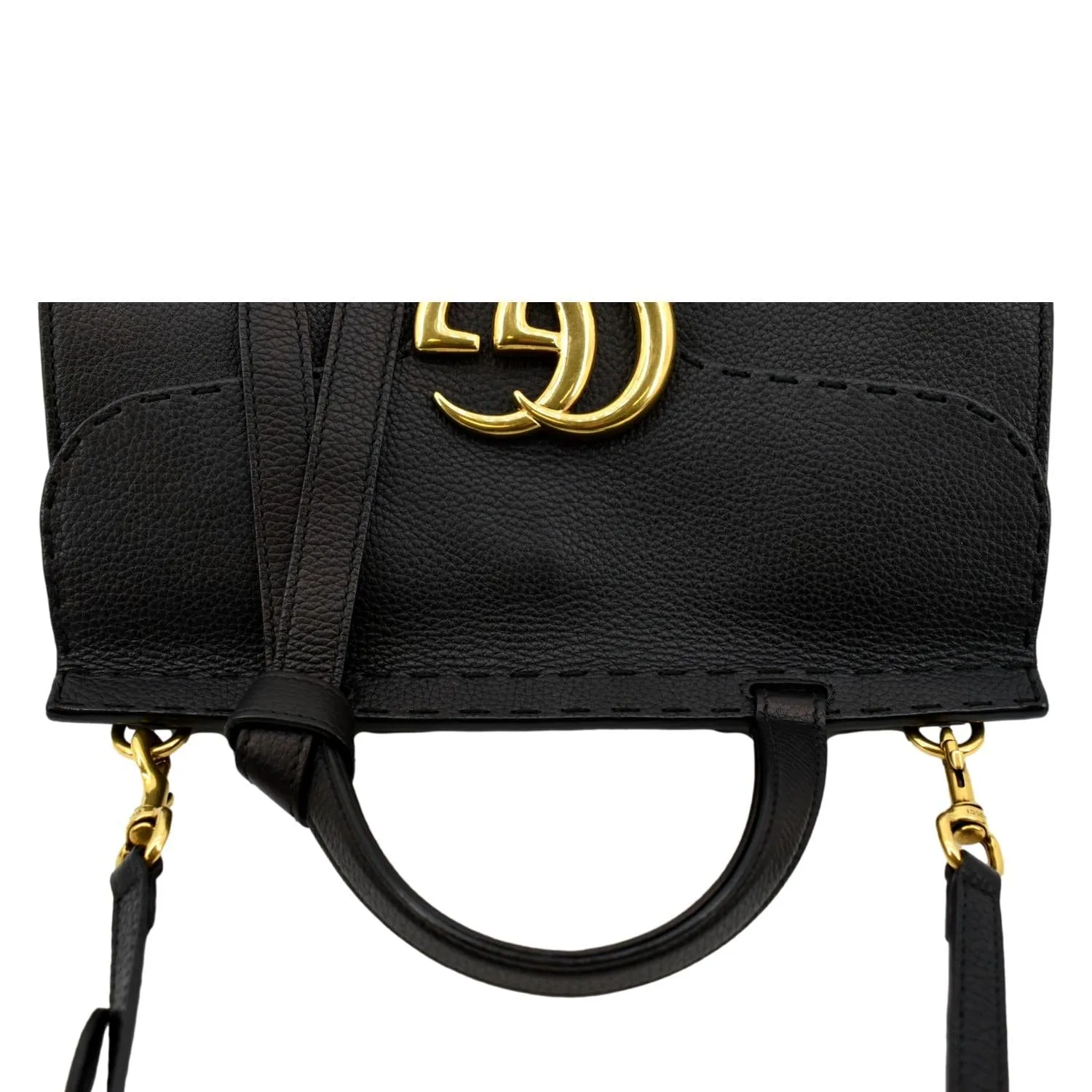 GUCCI GG Marmont Leather Top Handle Shoulder Bag Black 442622