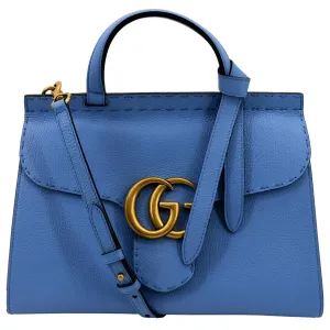 GUCCI GG Marmont Leather Top Handle Shoulder Bag Blue 421890