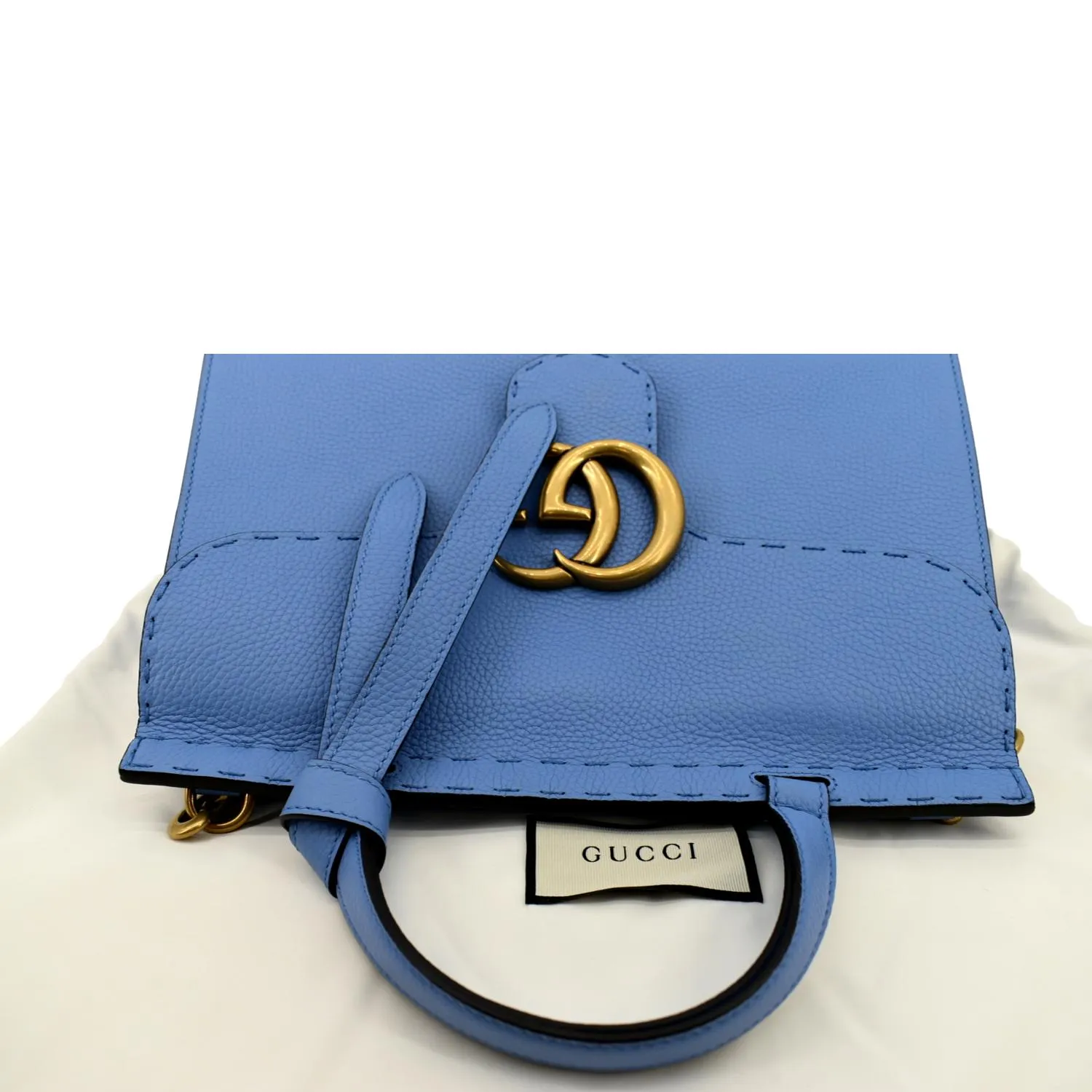 GUCCI GG Marmont Leather Top Handle Shoulder Bag Blue 421890