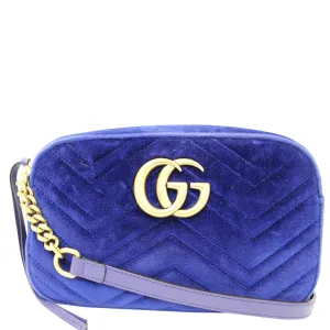 GUCCI GG Marmont Velvet Small Crossbody Bag Blue