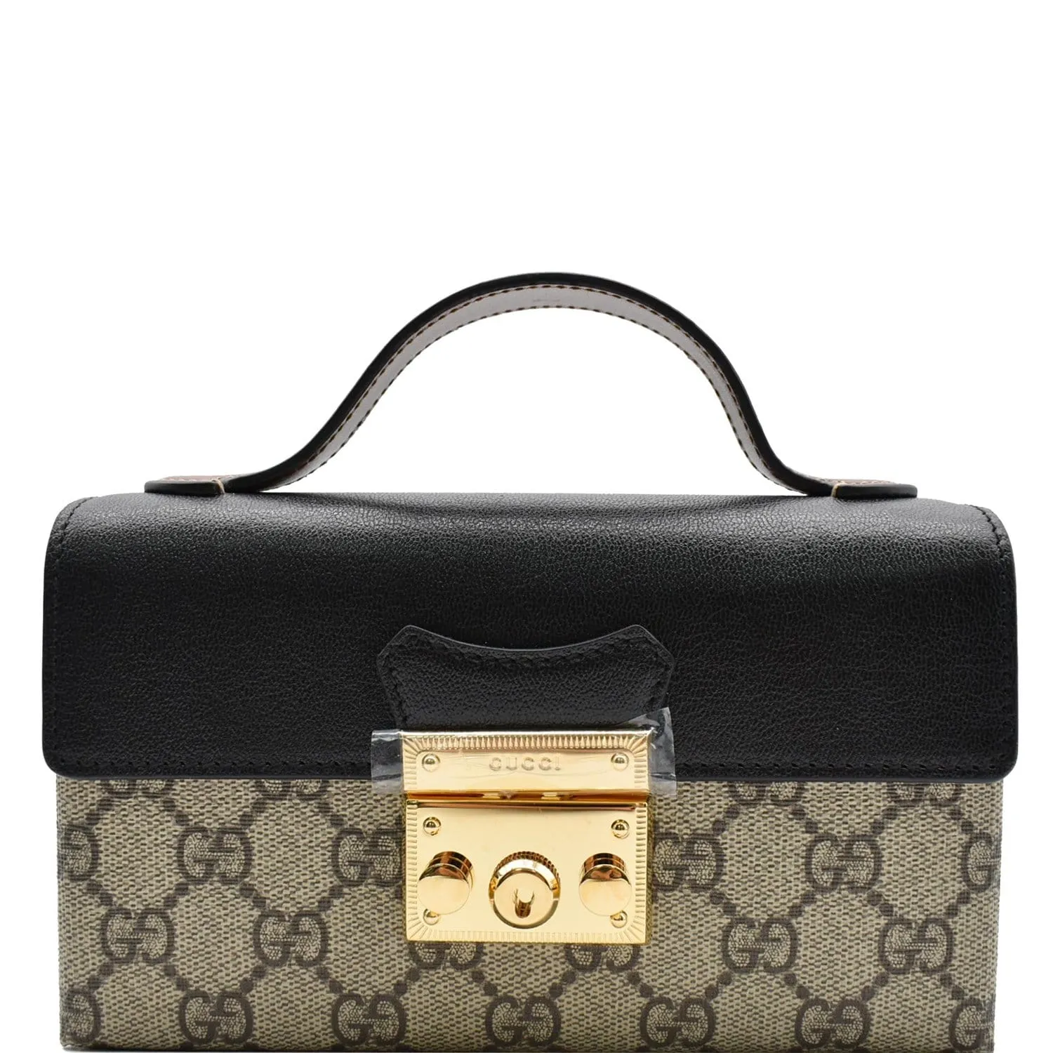 GUCCI Padlock Mini GG Supreme Canvas Top Handle Crossbody Bag Beige 652683