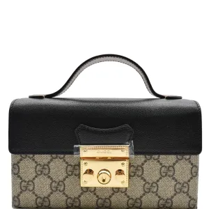 GUCCI Padlock Mini GG Supreme Canvas Top Handle Crossbody Bag Beige 652683