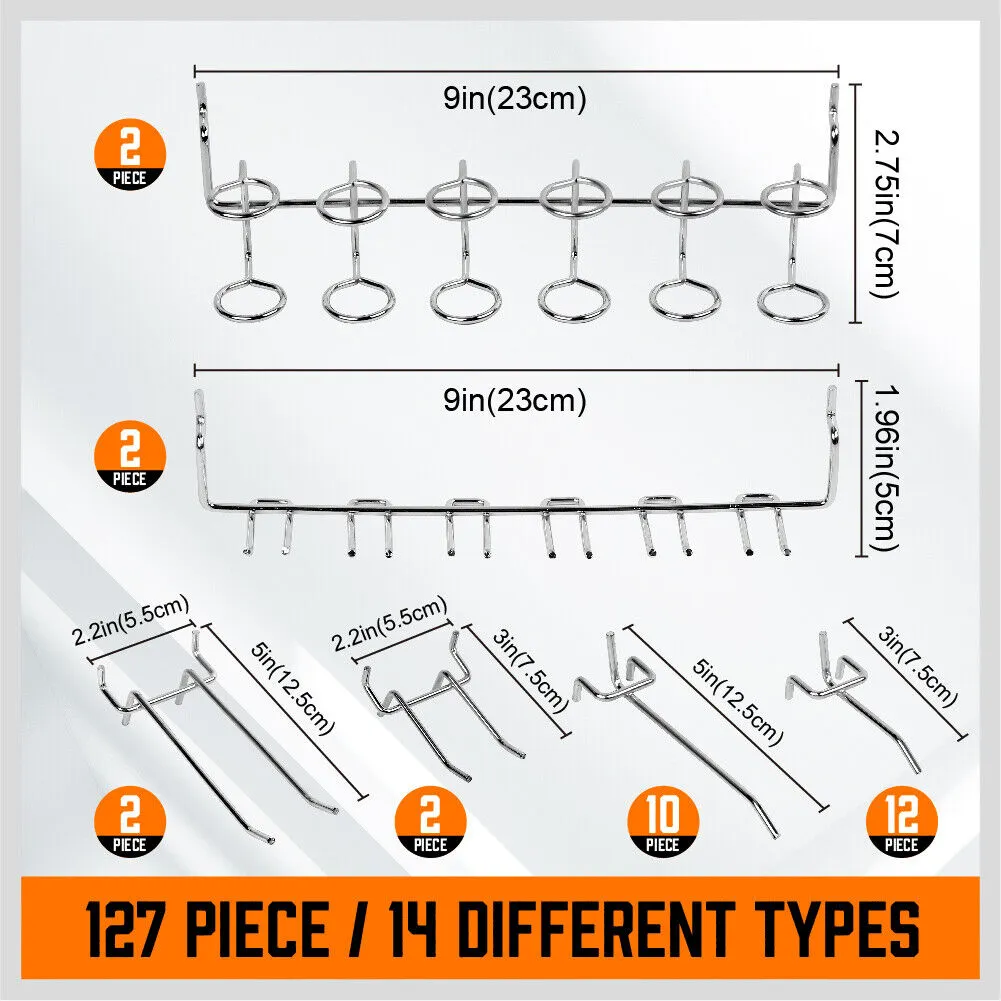HORUSDY 127Pc Pegboard Hooks Organizer Set - Versatile Tool Storage with Baskets and Hangers, for 1/8" & 1/4" Pegboards, Ideal for Garage and Workshop