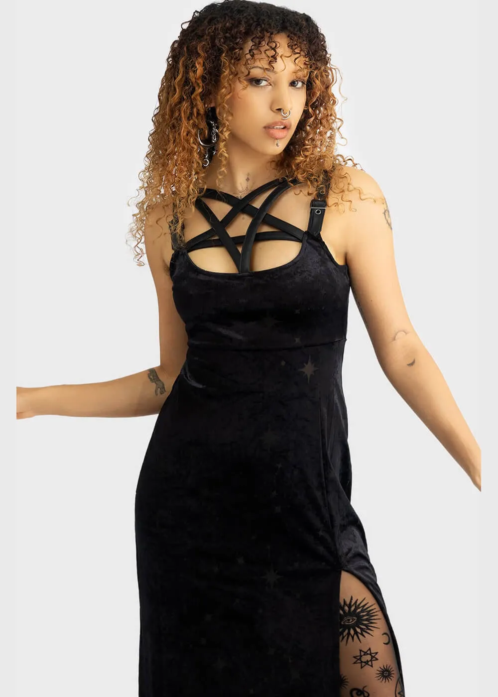 Killstar Coma Star Velvet Maxi Dress Black