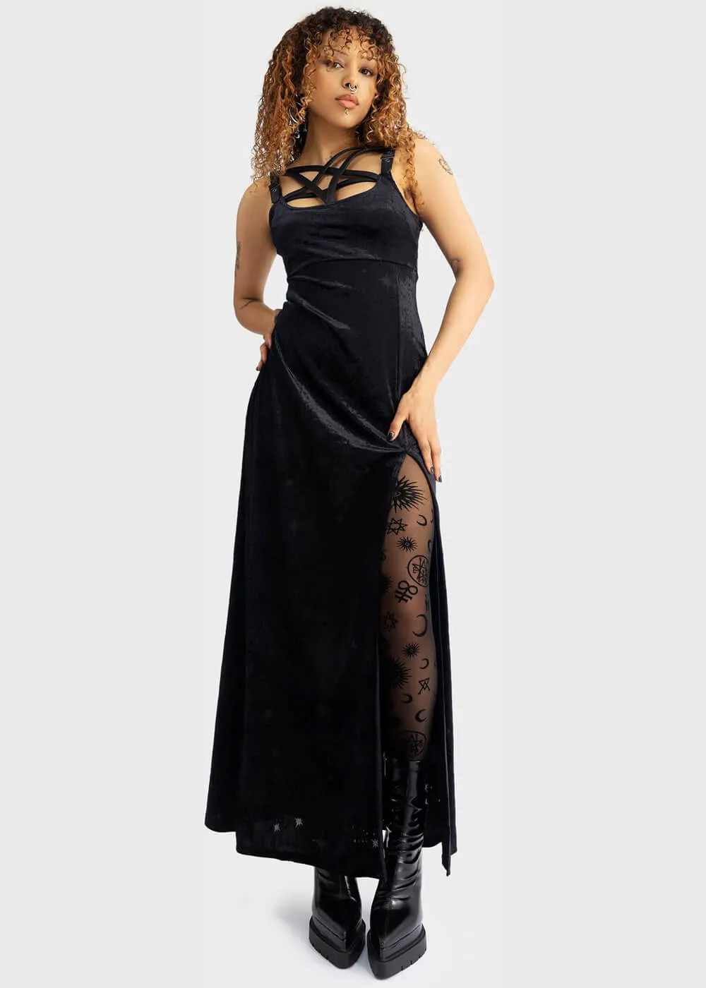 Killstar Coma Star Velvet Maxi Dress Black