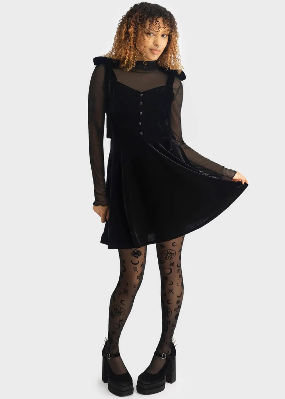 Killstar Illusionary Velvet Dress Black