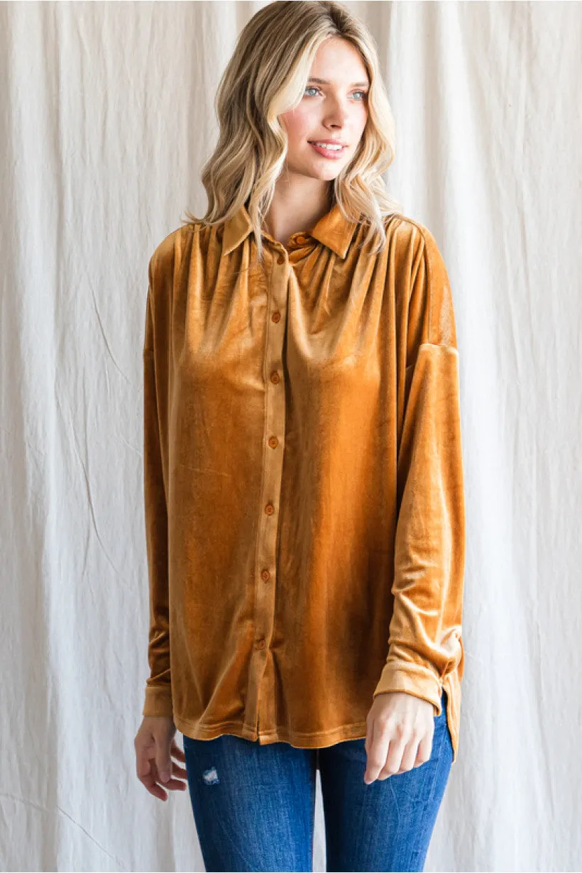 Leah Velvet Gathered Shoulder Blouse