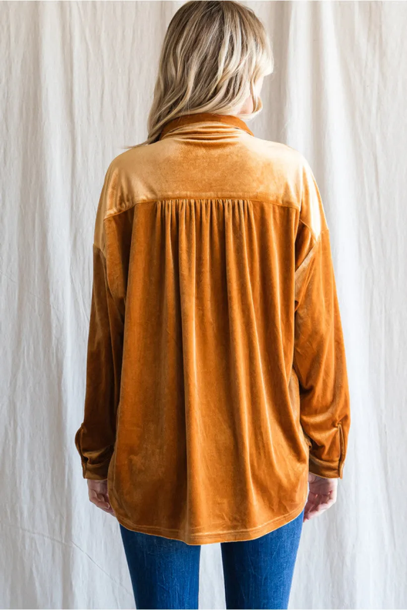 Leah Velvet Gathered Shoulder Blouse