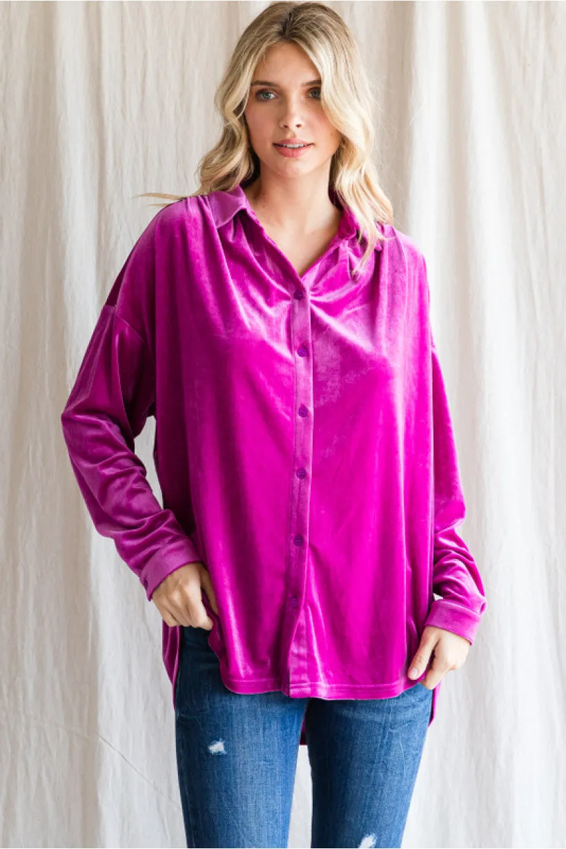 Leah Velvet Gathered Shoulder Blouse