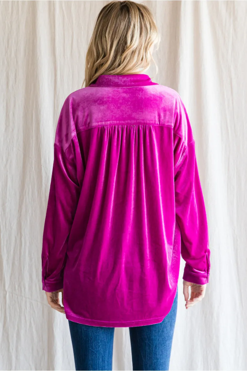 Leah Velvet Gathered Shoulder Blouse