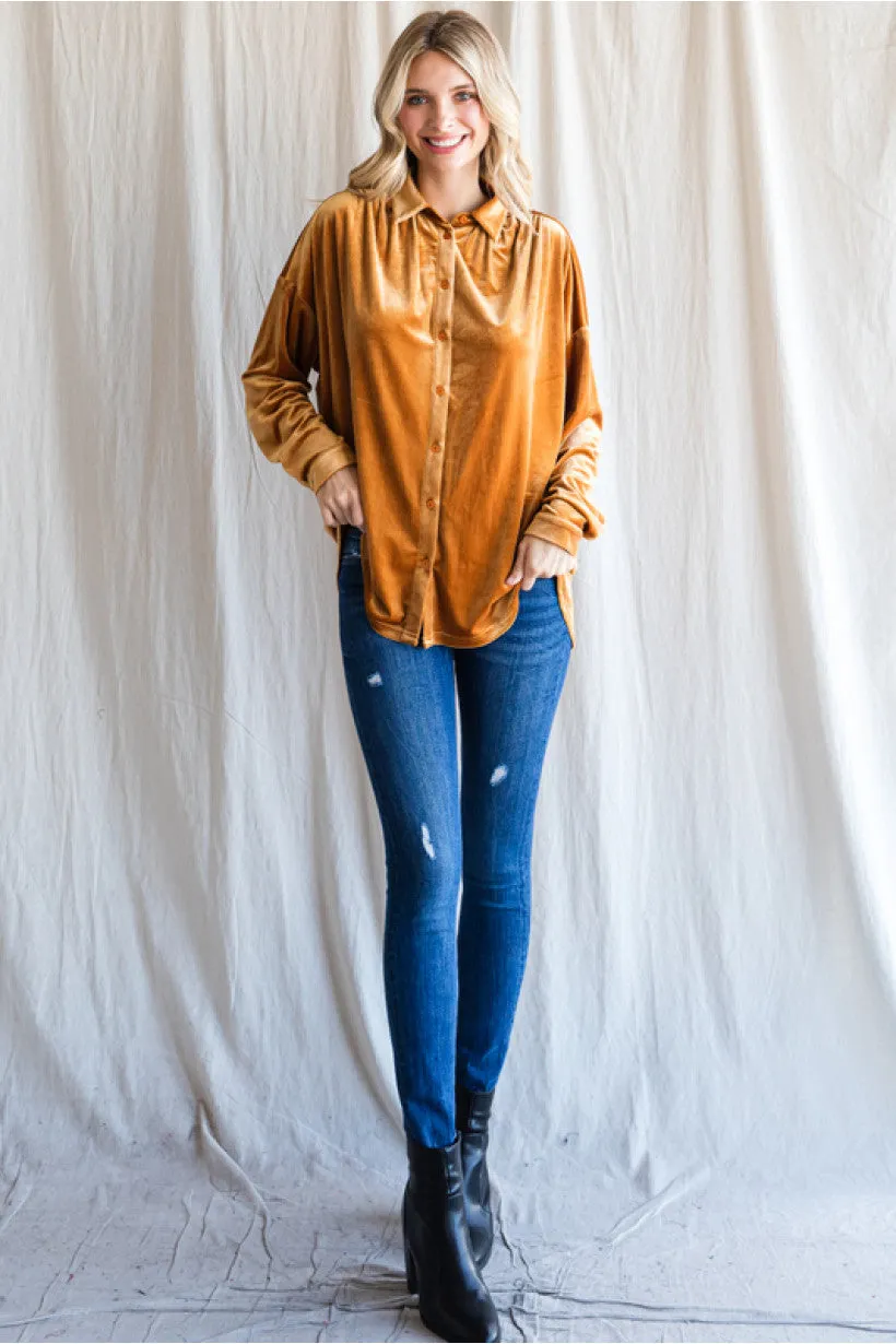 Leah Velvet Gathered Shoulder Blouse