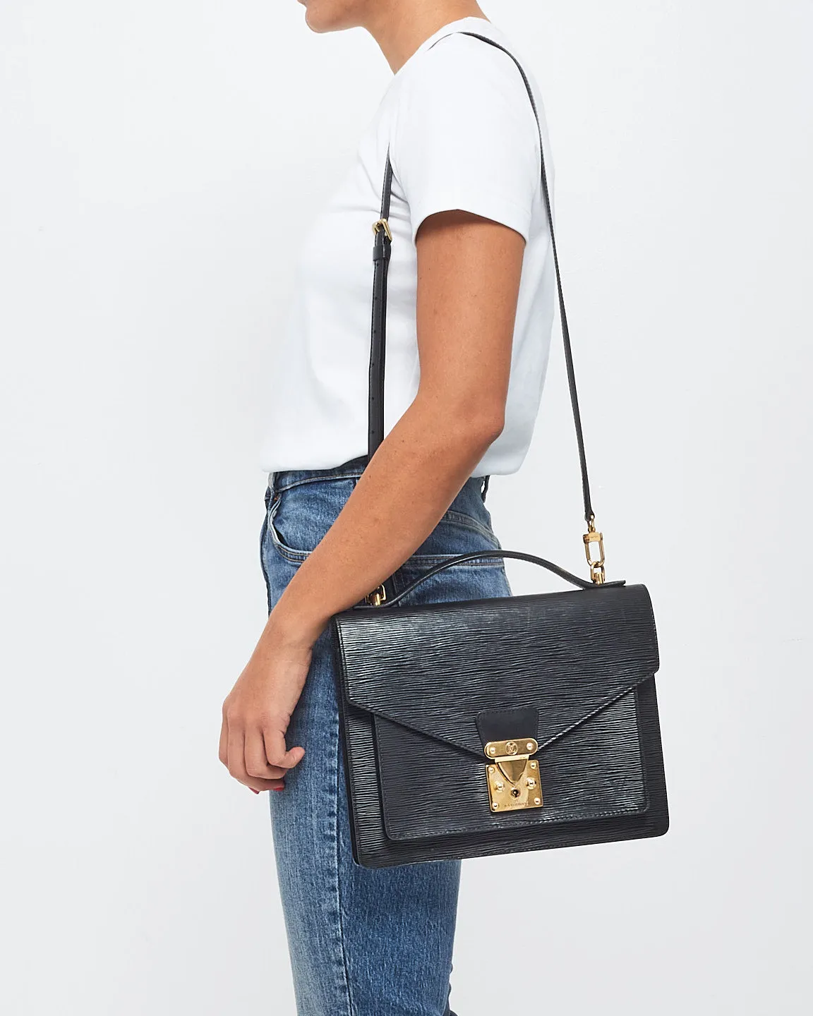 Louis Vuitton Black Epi Leather Monceau 28 Convertible Top Handle Bag