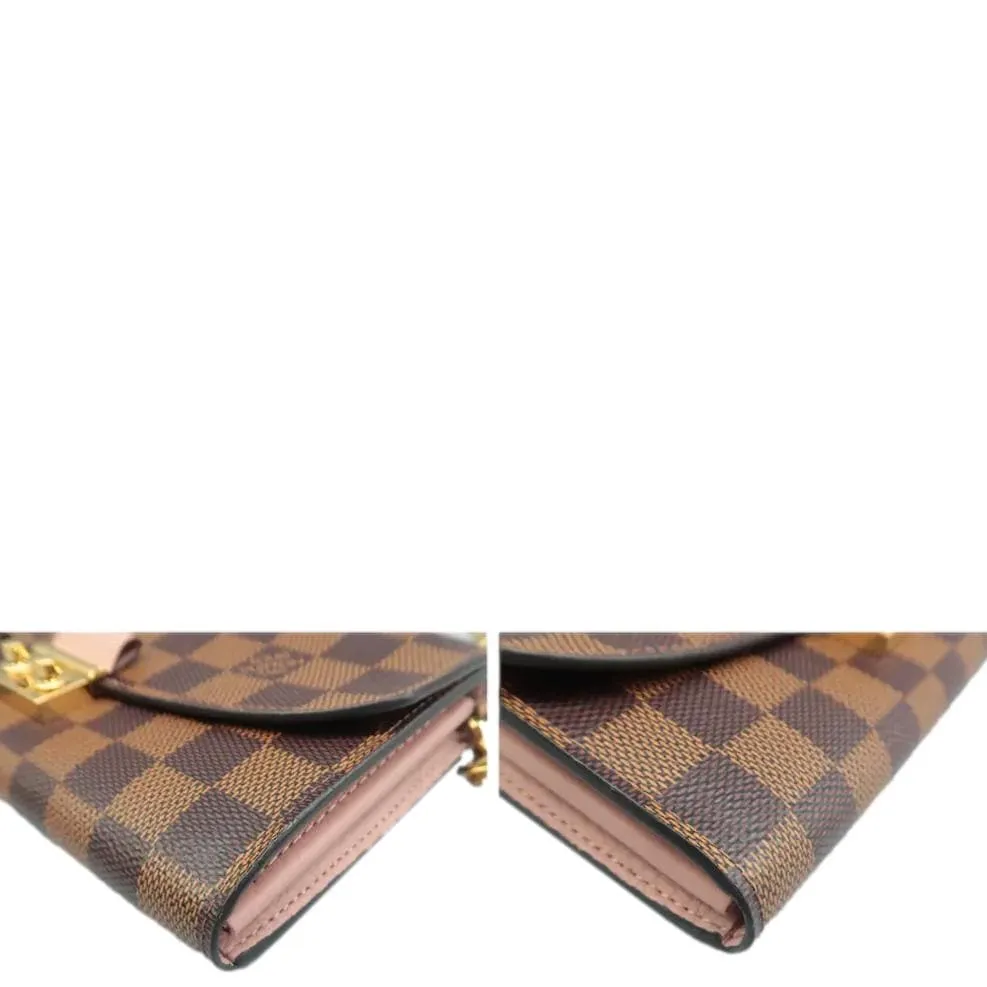 LOUIS VUITTON Croisette Damier Ebene Crossbody Rose Ballerine