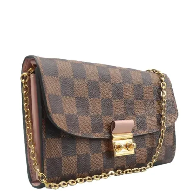 LOUIS VUITTON Croisette Damier Ebene Crossbody Rose Ballerine