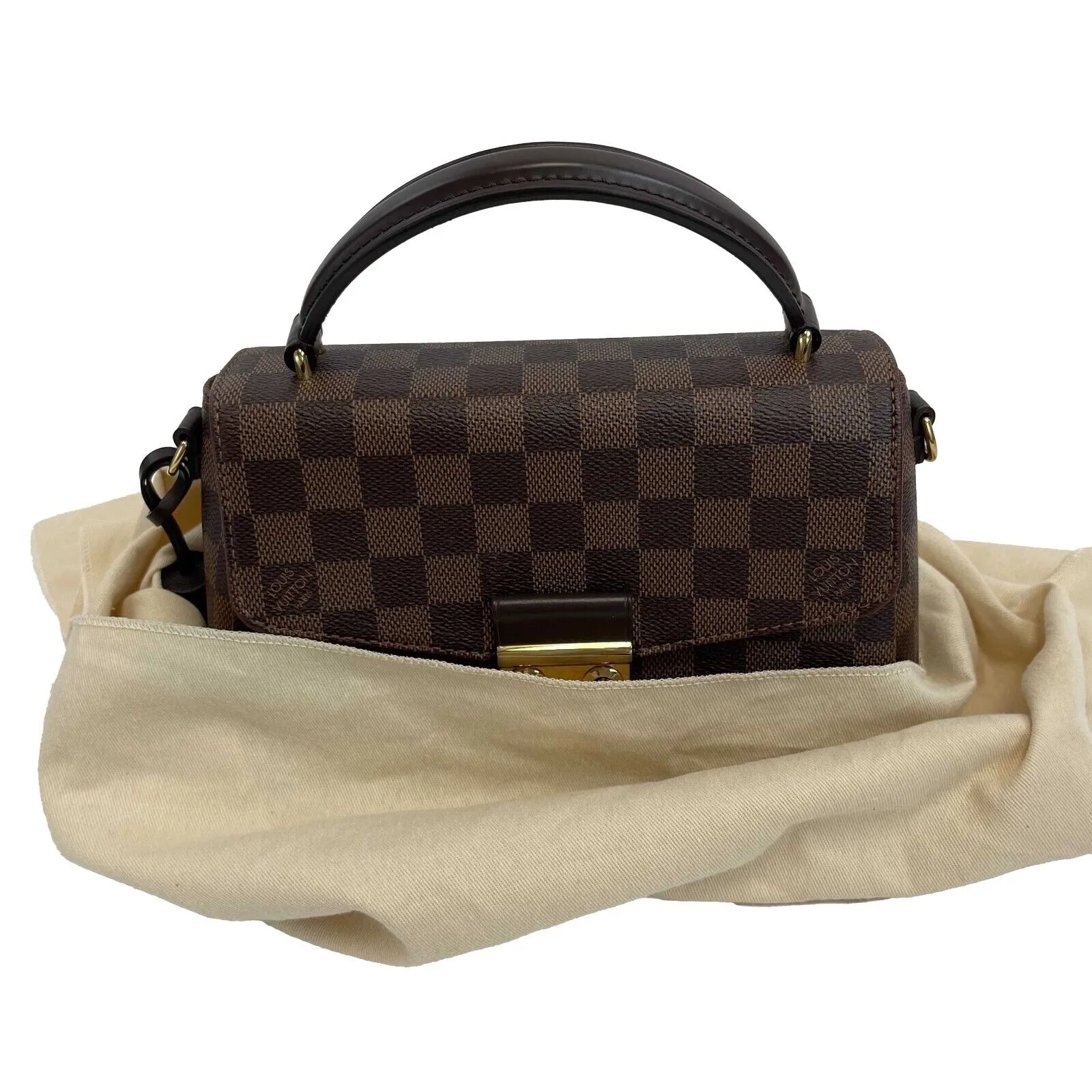 Louis Vuitton - Damier Ebene Croisette Brown Top Handle Tassel Bag w/ Strap