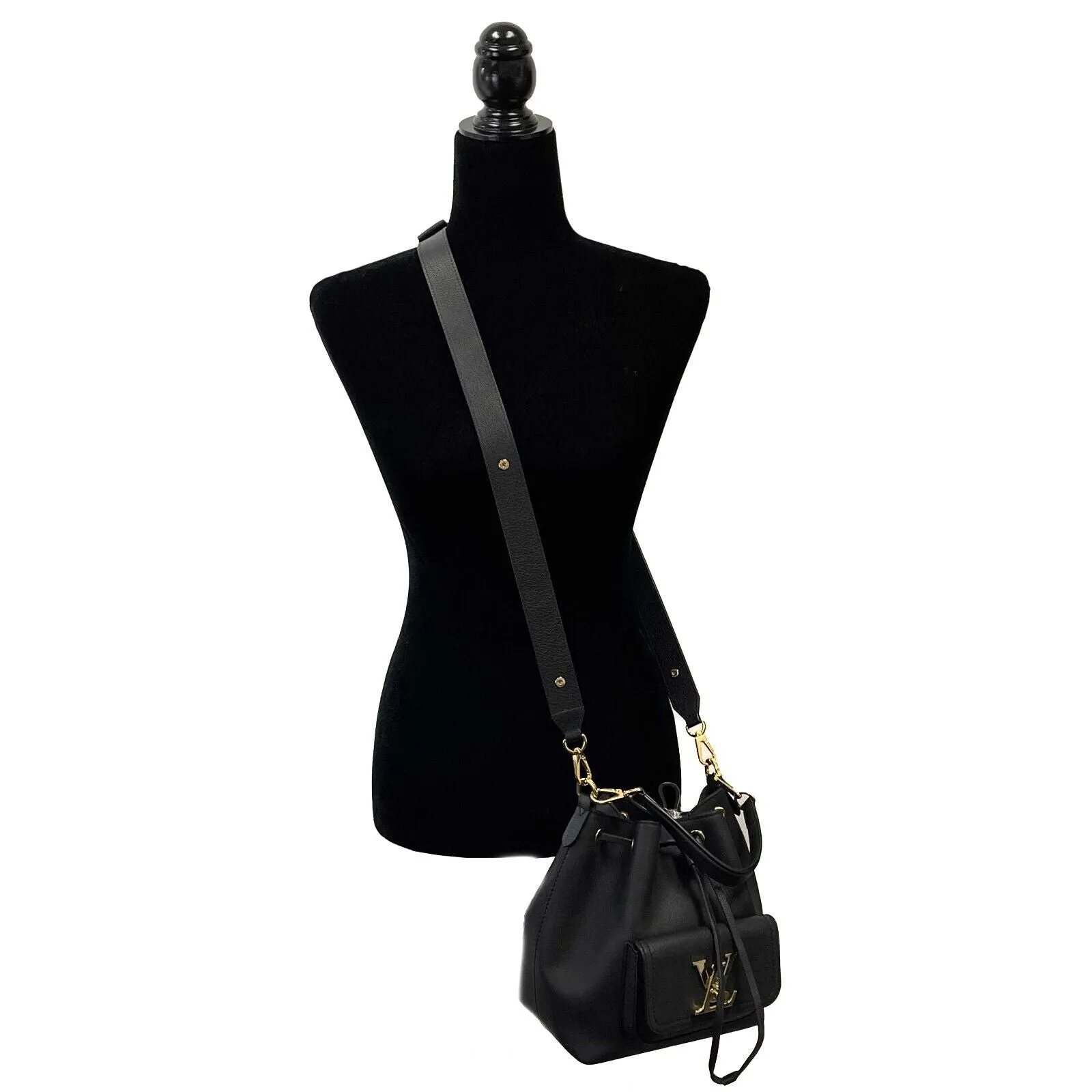 Louis Vuitton - Lock Me Bucket Black Calfskin Top Handle w/ Crossbody Strap
