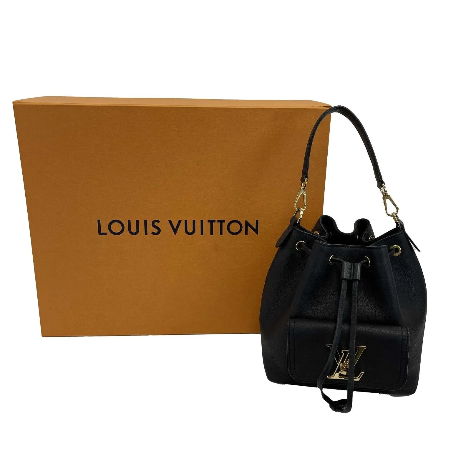 Louis Vuitton - Lock Me Bucket Black Calfskin Top Handle w/ Crossbody Strap
