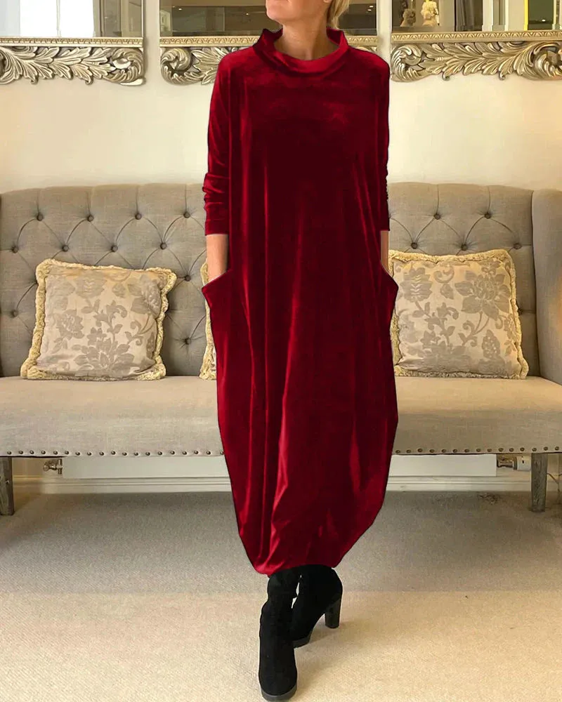 Luxurious Velvet Dress with Pockets for Women