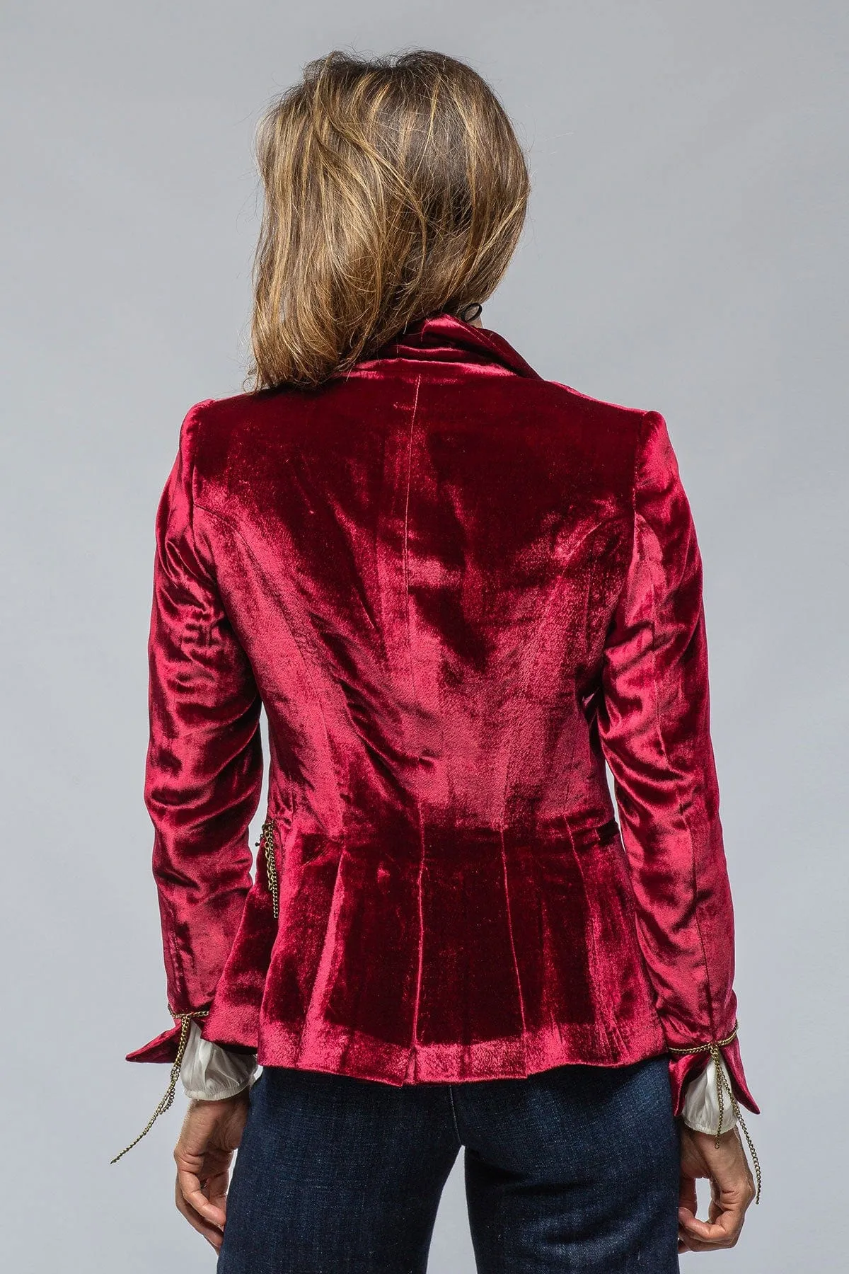 Mariane Rock Jkt In Wine Velvet W/ Gold Chain Details
